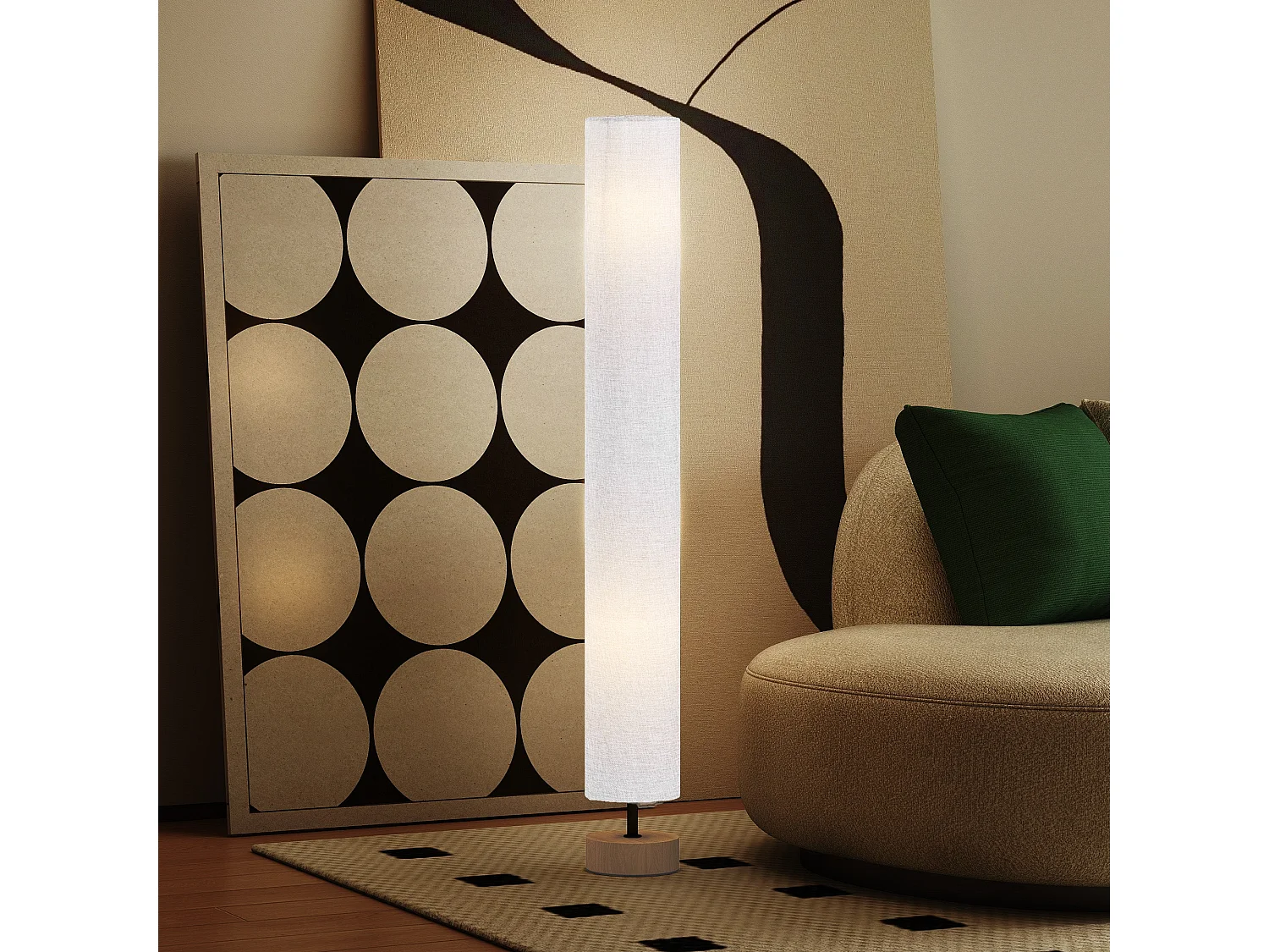 Luretti 120cm Modern Grey Wood and Linen Effect Fabric Floor Lamp