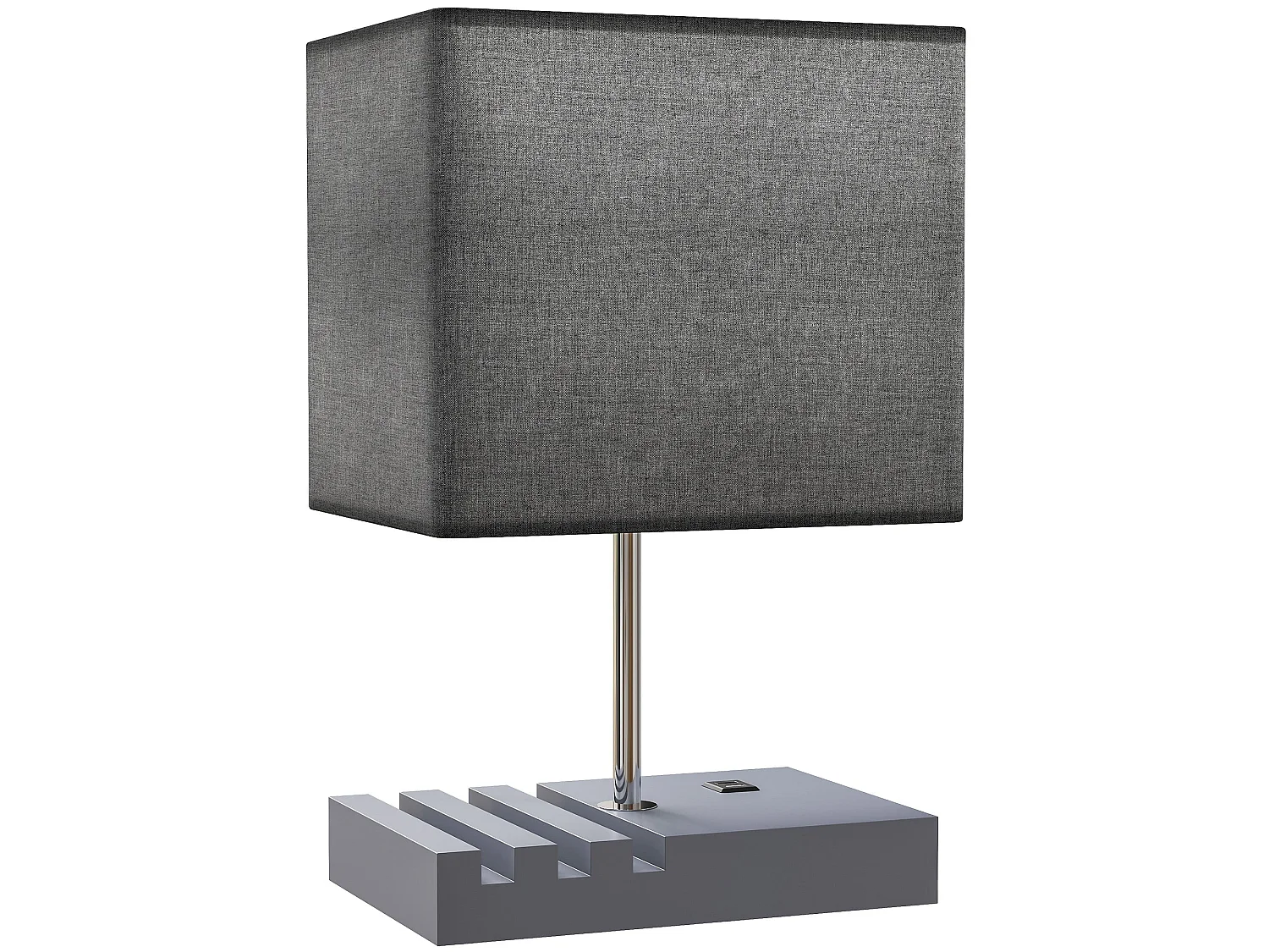 Kata Solid Wood Bedside Lamp with Grey Fabric Shade E27 USB A and USB C Charging Ports