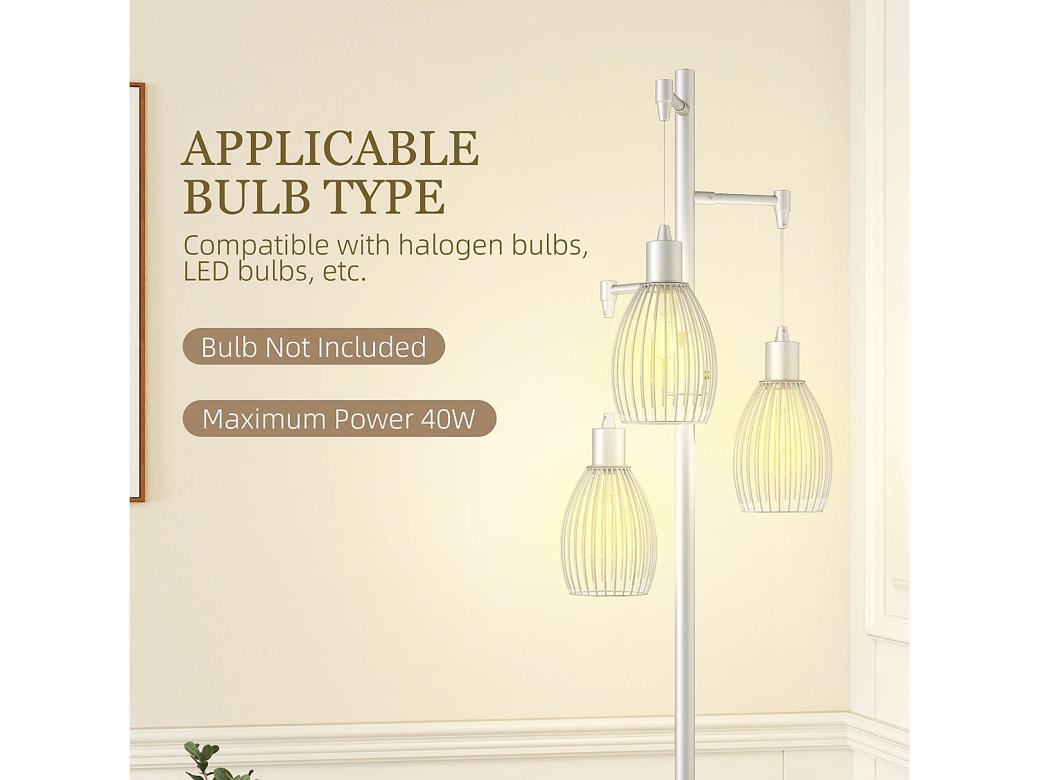 Moba 170cm Silver Tone Industrial 3 Light Floor Lamp with Wire Cage Shades