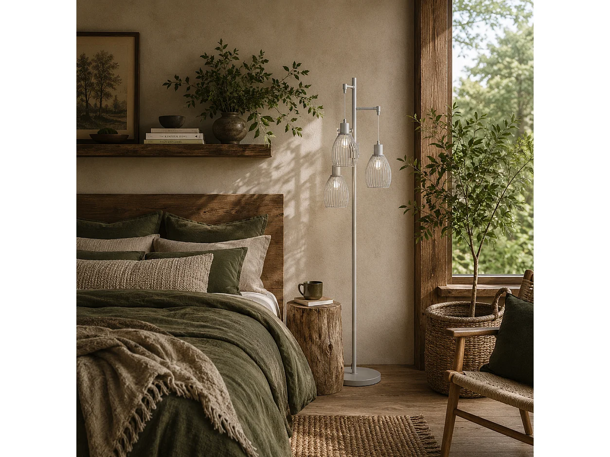 Moba 170cm Silver Tone Industrial 3 Light Floor Lamp with Wire Cage Shades