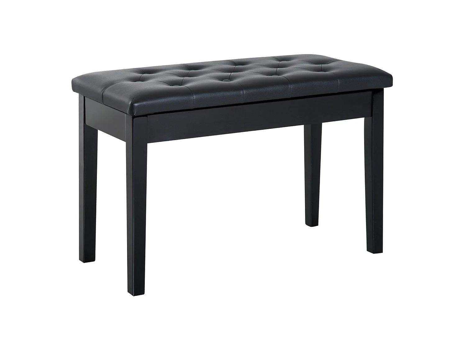 Milara Black Faux Leather Piano Bench with Hidden Storage Diamond Tufted