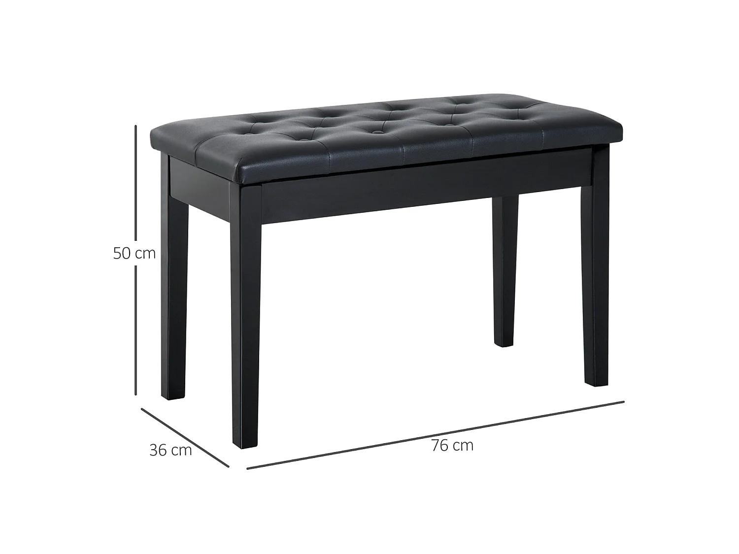 Milara Black Faux Leather Piano Bench with Hidden Storage Diamond Tufted