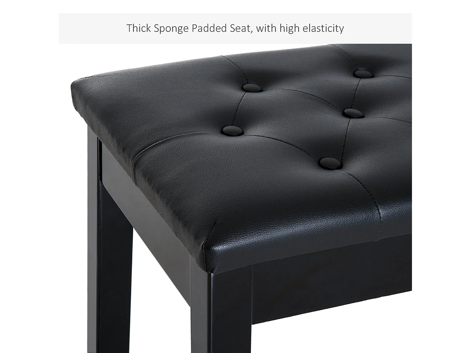 Milara Black Faux Leather Piano Bench with Hidden Storage Diamond Tufted