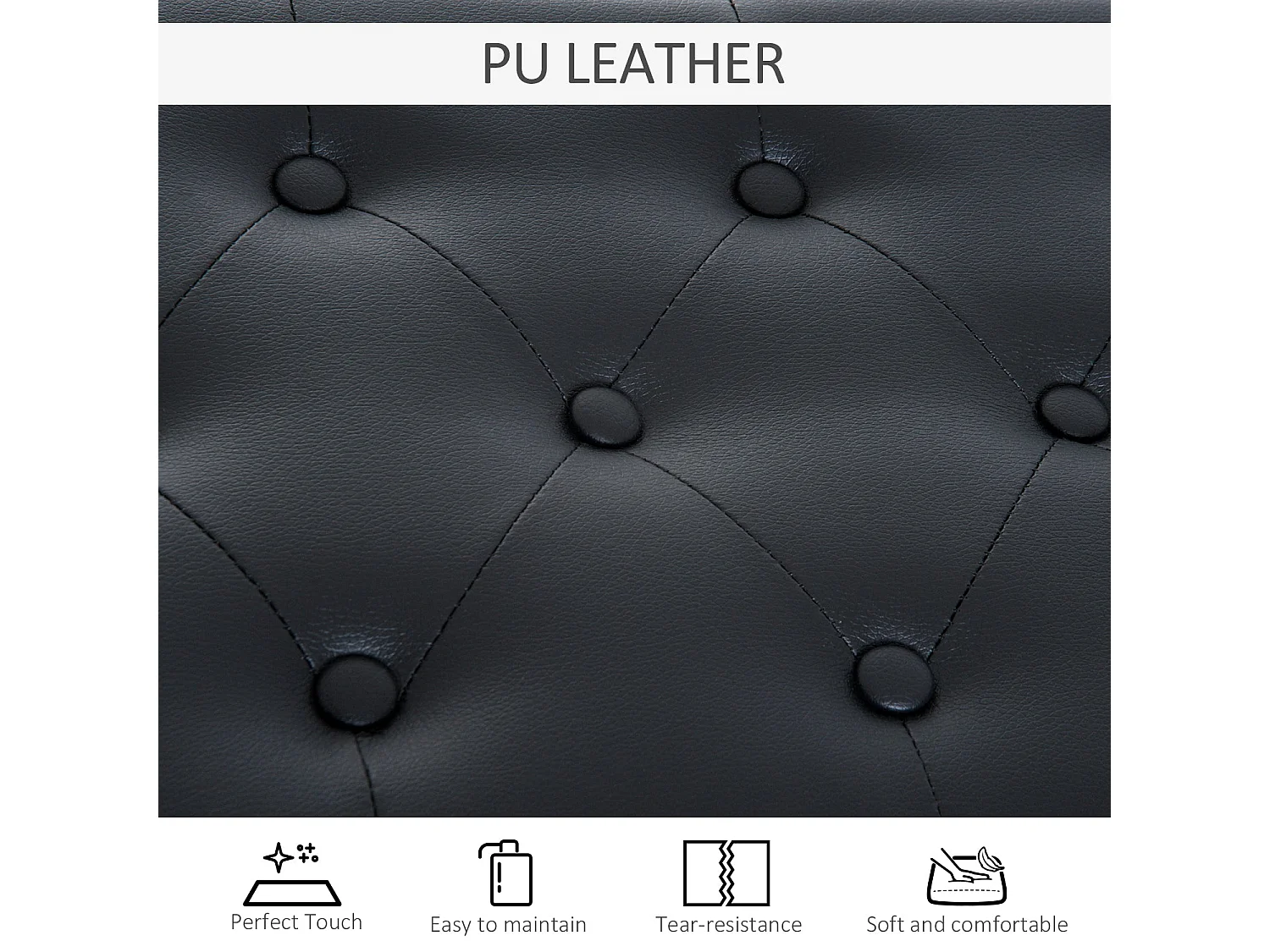Milara Black Faux Leather Piano Bench with Hidden Storage Diamond Tufted