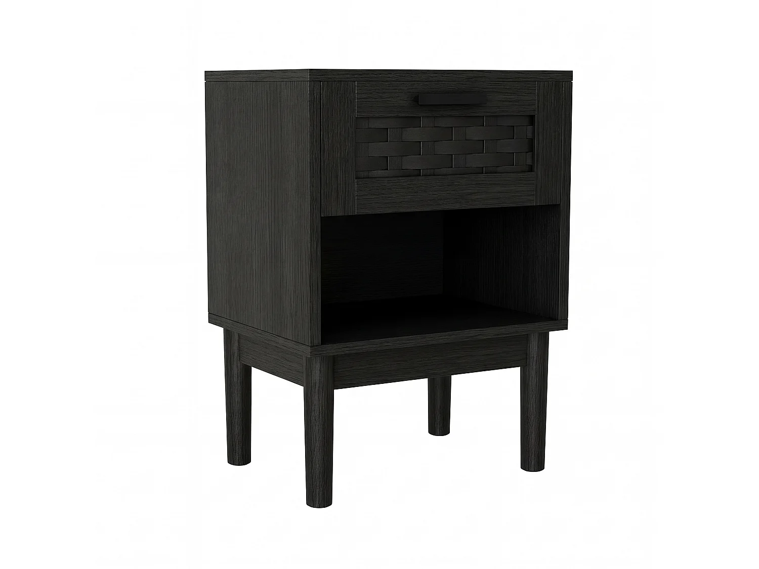 Lot de 2 Tables de Chevet, Table D'appoint, Table de Nuit en rotin avec Étagère Ouverte et Tiroir, pour Chambre à Coucher, Noir, 40x30x55 cm