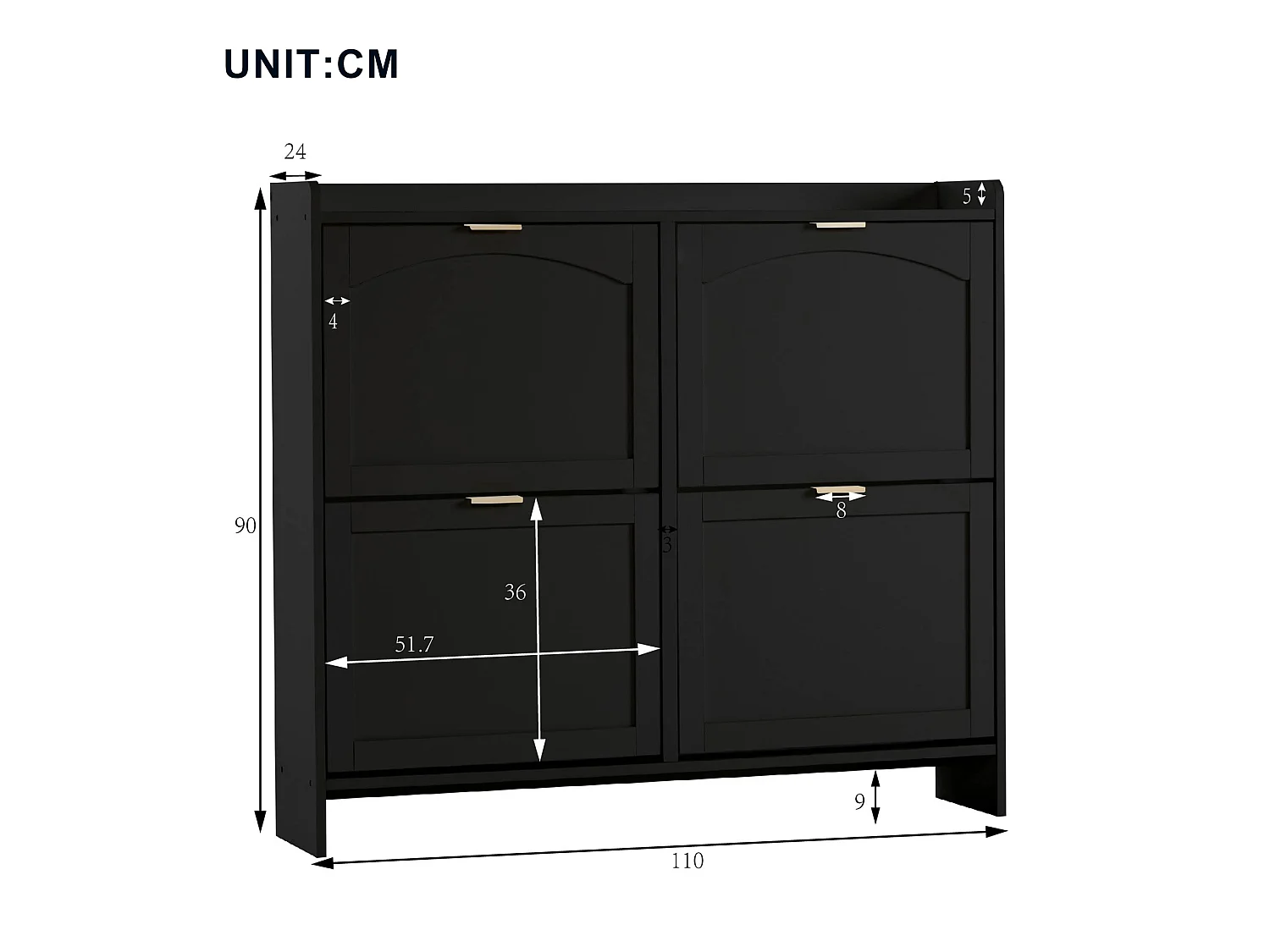 Modern Shoe Cabinet - 4 Drop-Down Compartments - Black
