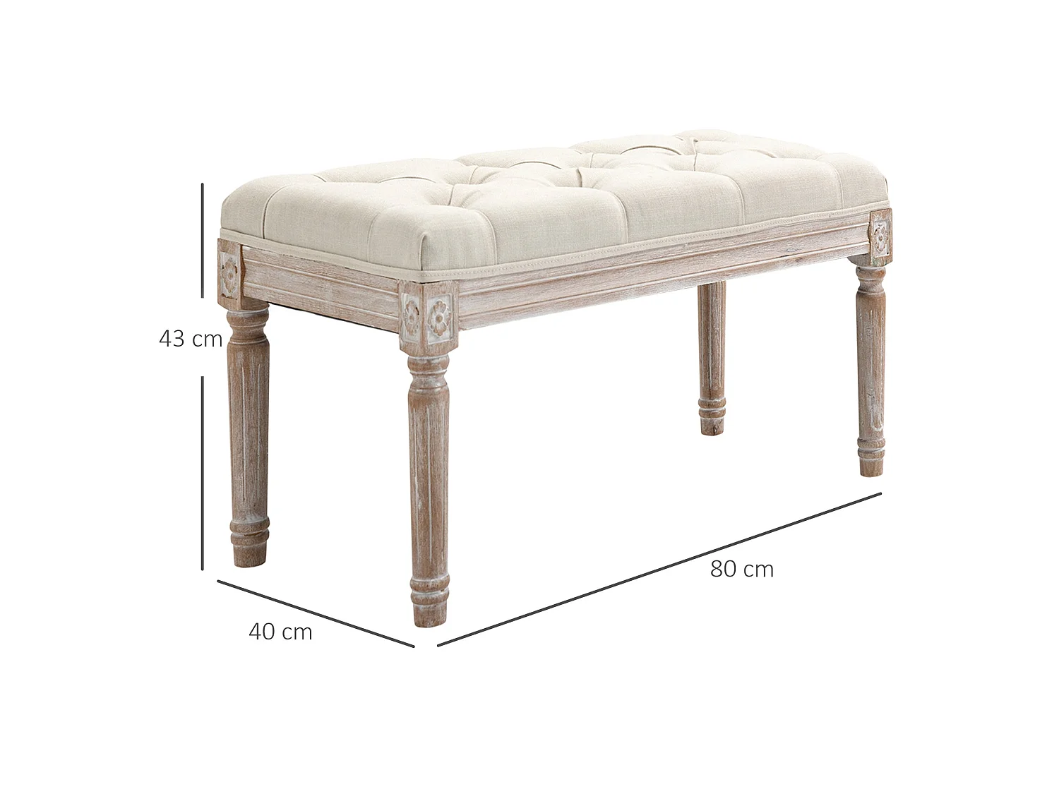 Sose 80cm Tufted Cream Fabric Bench Mid Century End of Bed