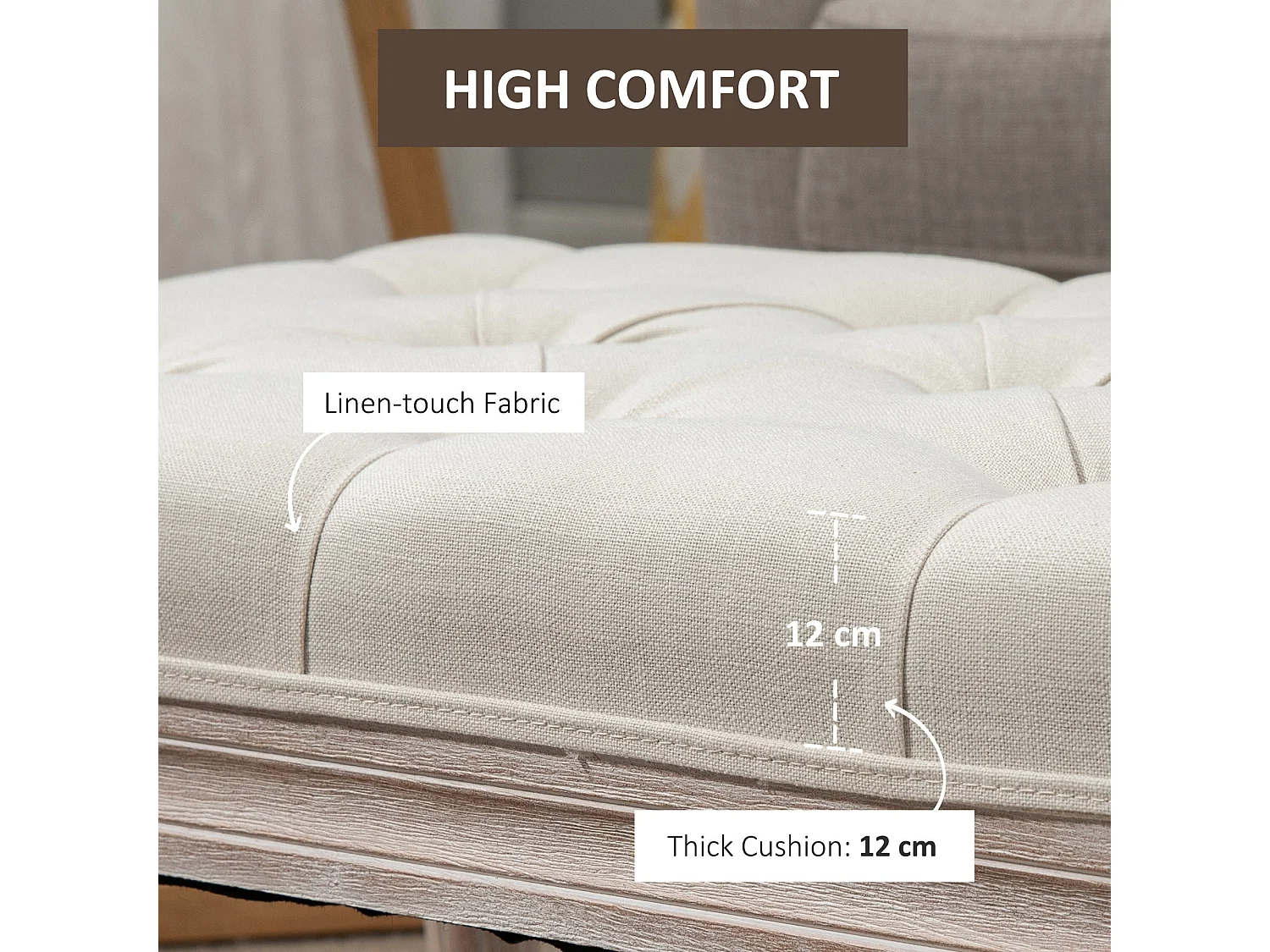 Sose 80cm Tufted Cream Fabric Bench Mid Century End of Bed