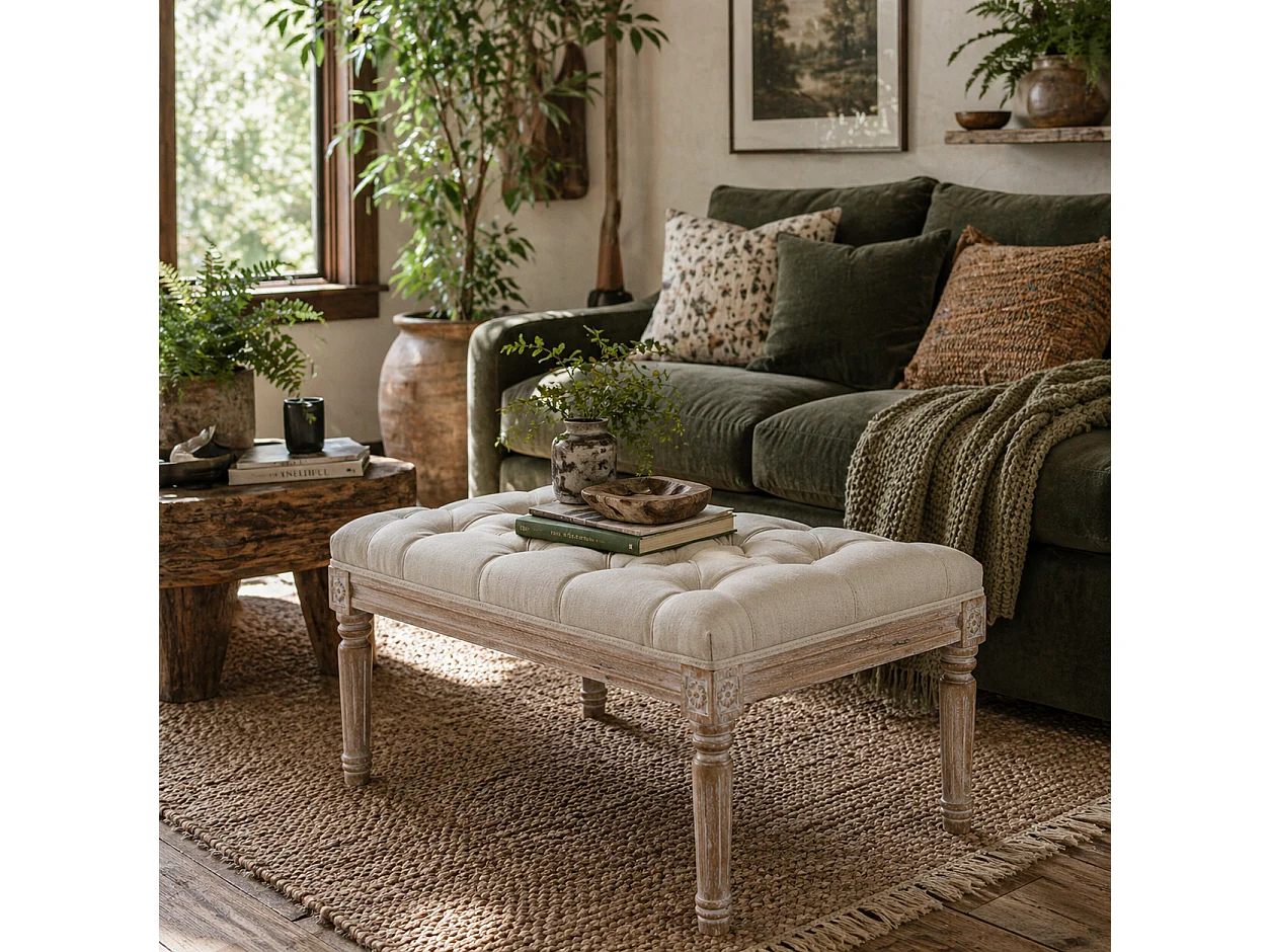 Sose 80cm Tufted Cream Fabric Bench Mid Century End of Bed