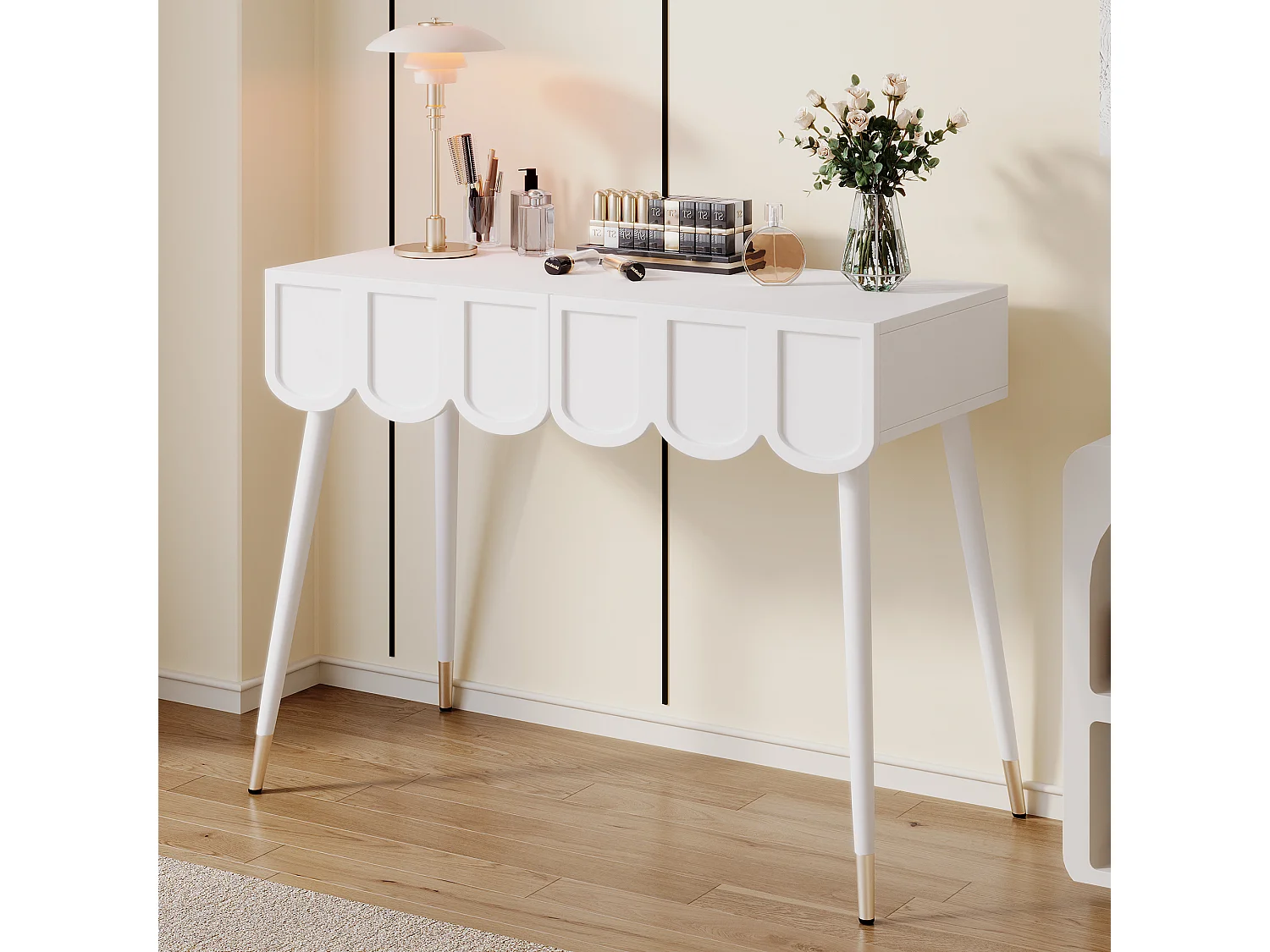 Dressing table 100x40x76cm - with 2 drawers - metal table legs - White