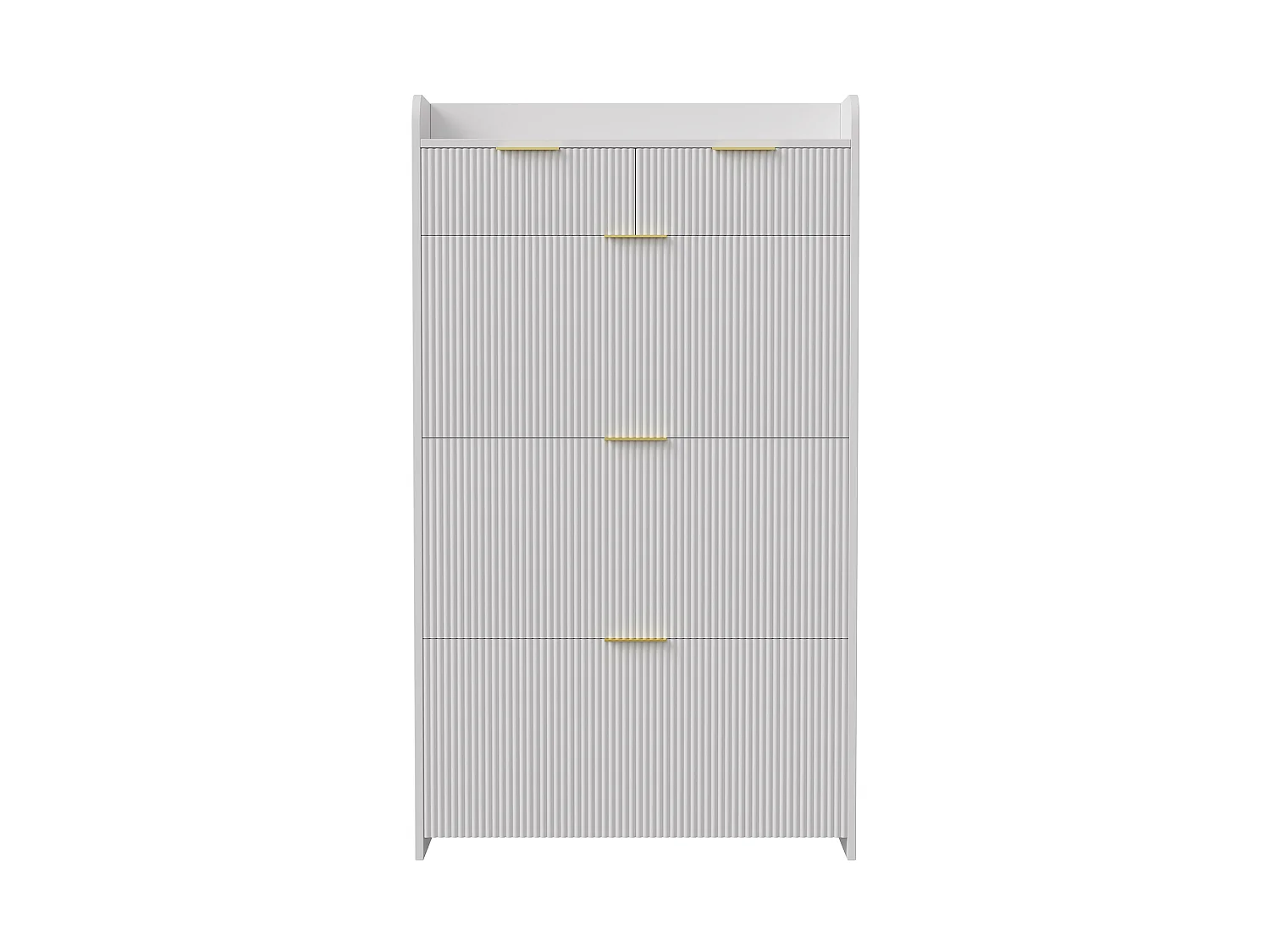Meuble à Chaussures Slim avec 3 Abattants et 2 Tiroirs, Armoire à Chaussures avec Panneaux Rainurés et Poignées Dorées pour Entrée, 77x24x133cm, Blanc