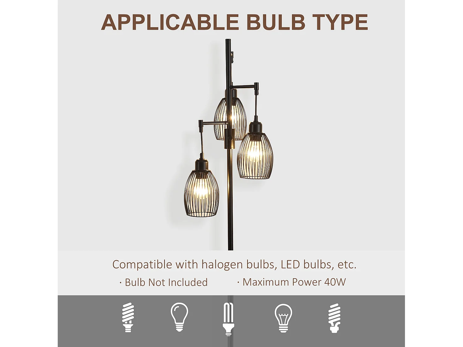 Elziba Industrial 3 Light Floor Lamp Black Wire Cage Shades 170.5cm