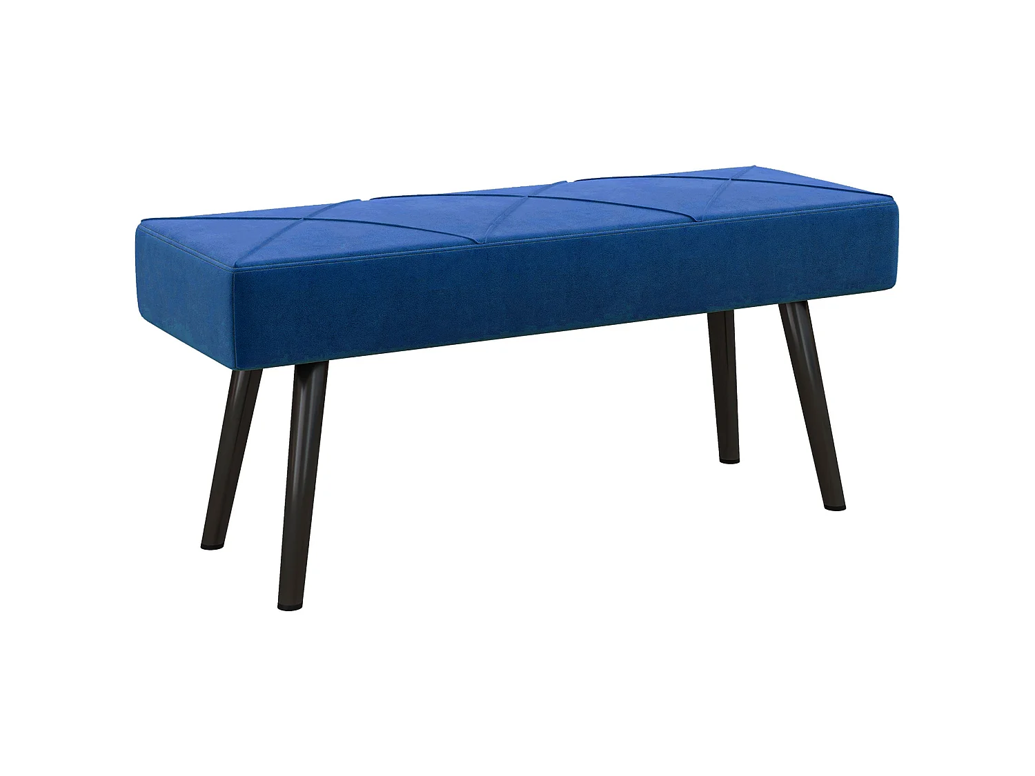Mazuka Blue Velvet Feel End of Bed Bench with X Stitching Black Powder Coated Metal Legs