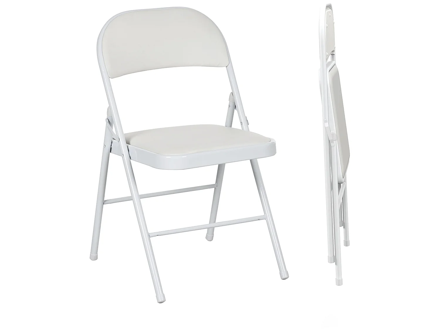 Lofano Set of 2 White Cushioned Folding Chairs Metal Frame Padded Seat and Back
