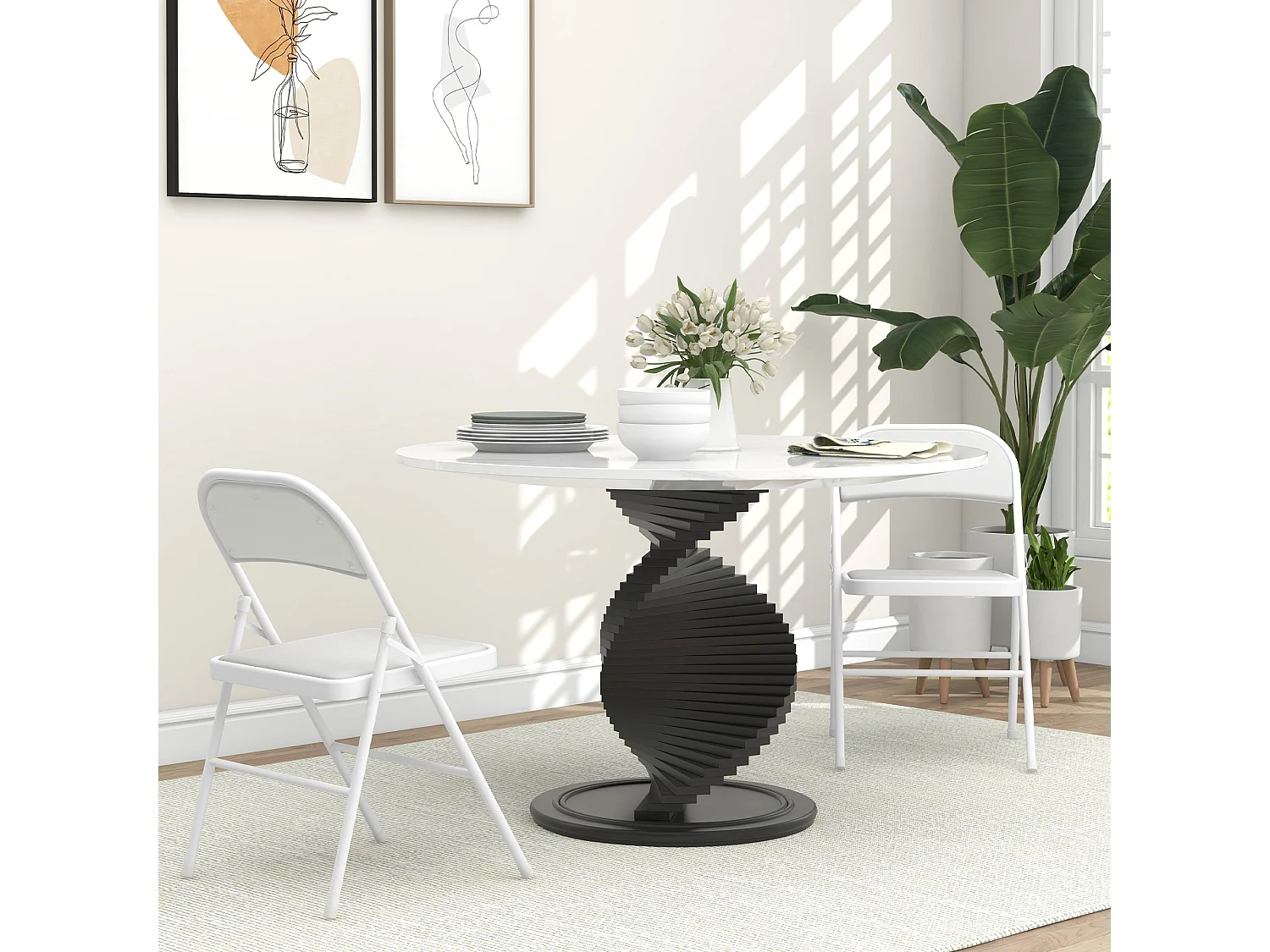 Lofano Set of 2 White Cushioned Folding Chairs Metal Frame Padded Seat and Back