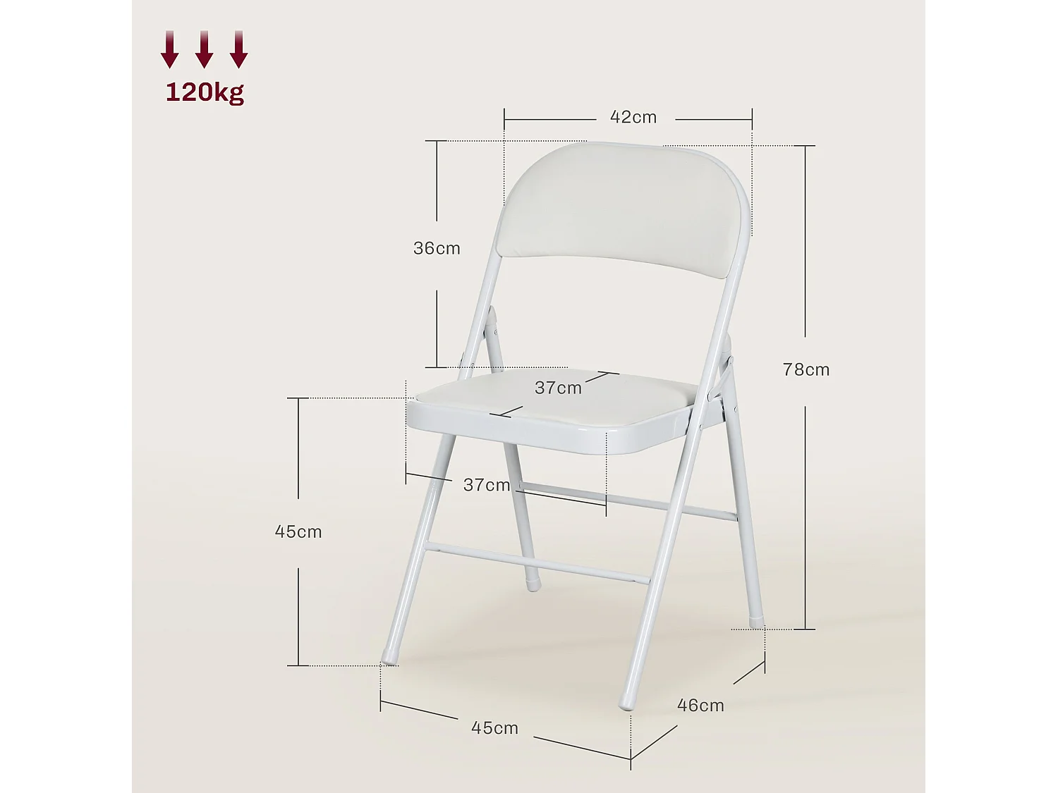 Lofano Set of 2 White Cushioned Folding Chairs Metal Frame Padded Seat and Back