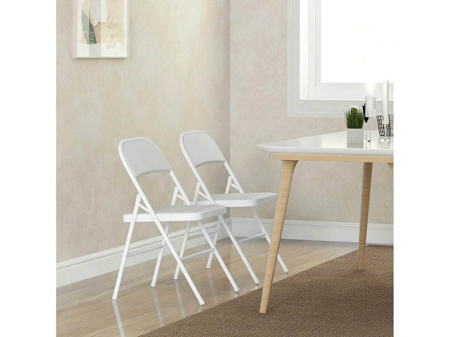 Lofano Set of 2 White Cushioned Folding Chairs Metal Frame Padded Seat and Back