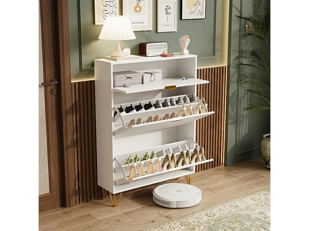Meuble à Chaussures Slim 80x24x118.5cm, Armoire à Chaussures Blanche avec 3 Tiroirs Rabattables, Rangement Chaussures Moderne pour Entrée et Couloir