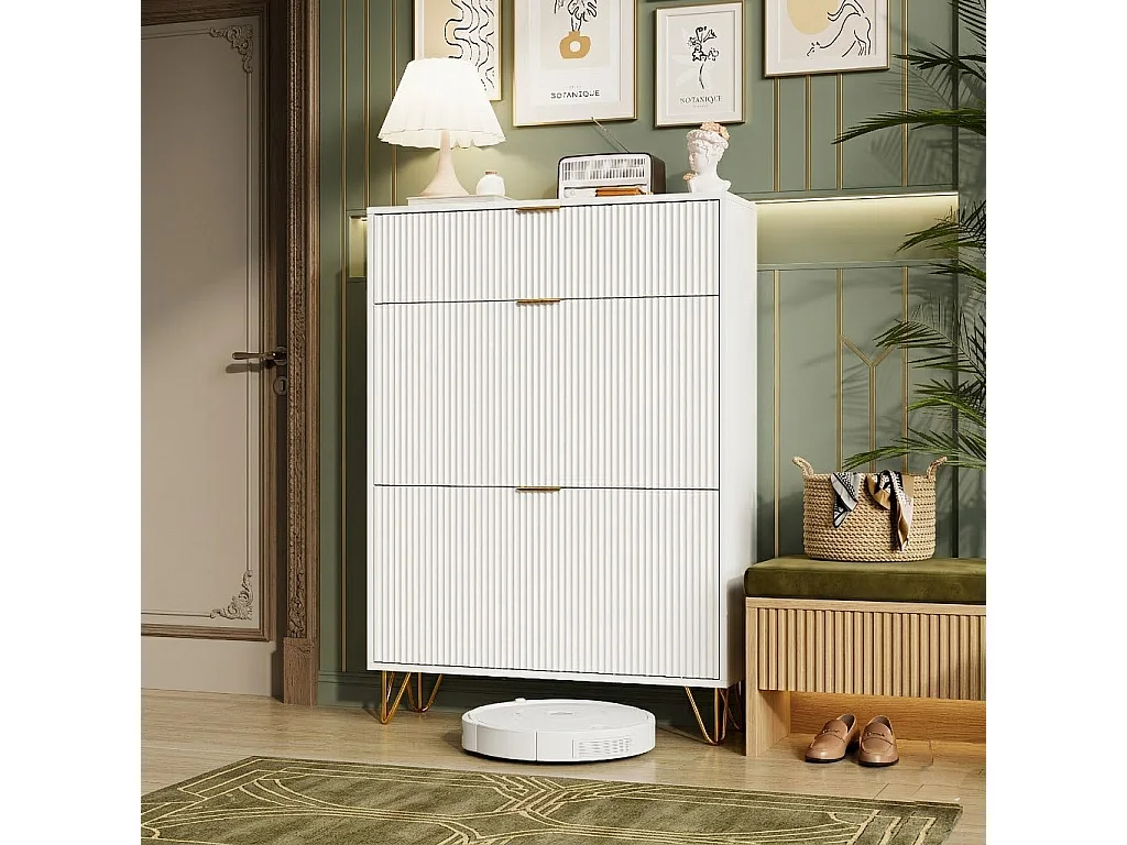Meuble à Chaussures Slim 80x24x118.5cm, Armoire à Chaussures Blanche avec 3 Tiroirs Rabattables, Rangement Chaussures Moderne pour Entrée et Couloir