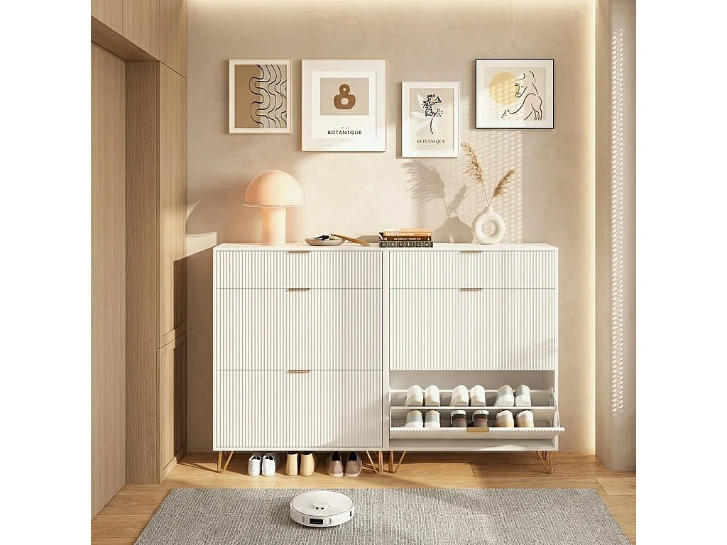 Meuble à Chaussures Slim 80x24x118.5cm, Armoire à Chaussures Blanche avec 3 Tiroirs Rabattables, Rangement Chaussures Moderne pour Entrée et Couloir