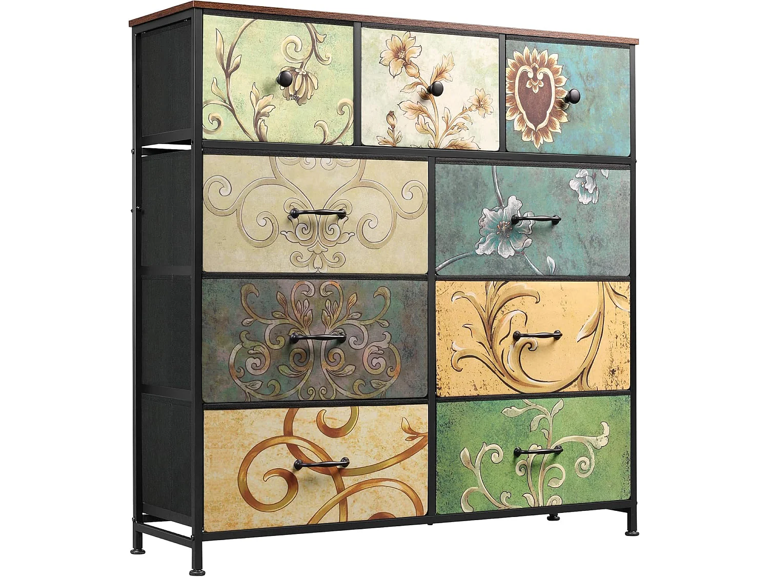 Commode à 9 Tiroirs 100x30x100 cm, Commode Chambre avec tiroirs en Tissu, Meuble de Rangement, avec Plateau en Bois, pour Salon, Chambre à Coucher