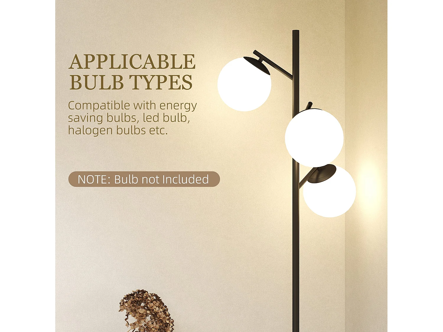 Dorizi 3 Light Black Metal Floor Lamp with Globe Glass Shades and Steel Base