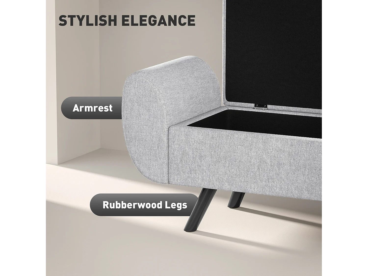Nesama Linen Lift Top Storage Bench with Armrests Light Grey