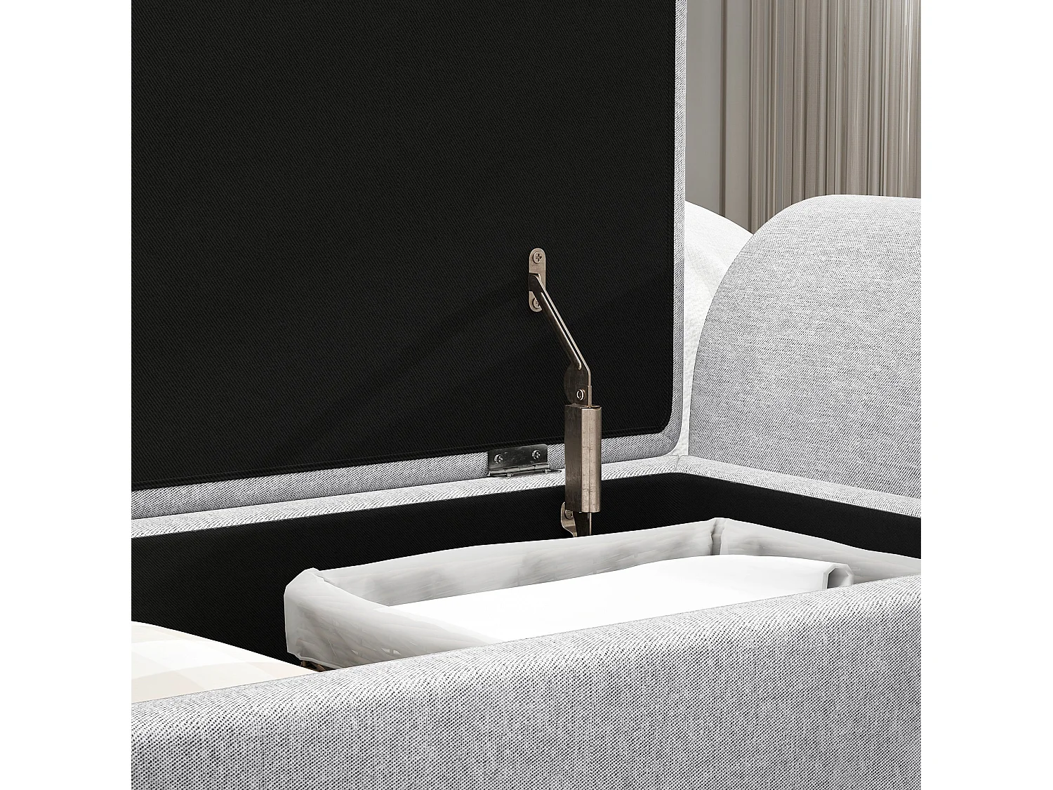 Nesama Linen Lift Top Storage Bench with Armrests Light Grey