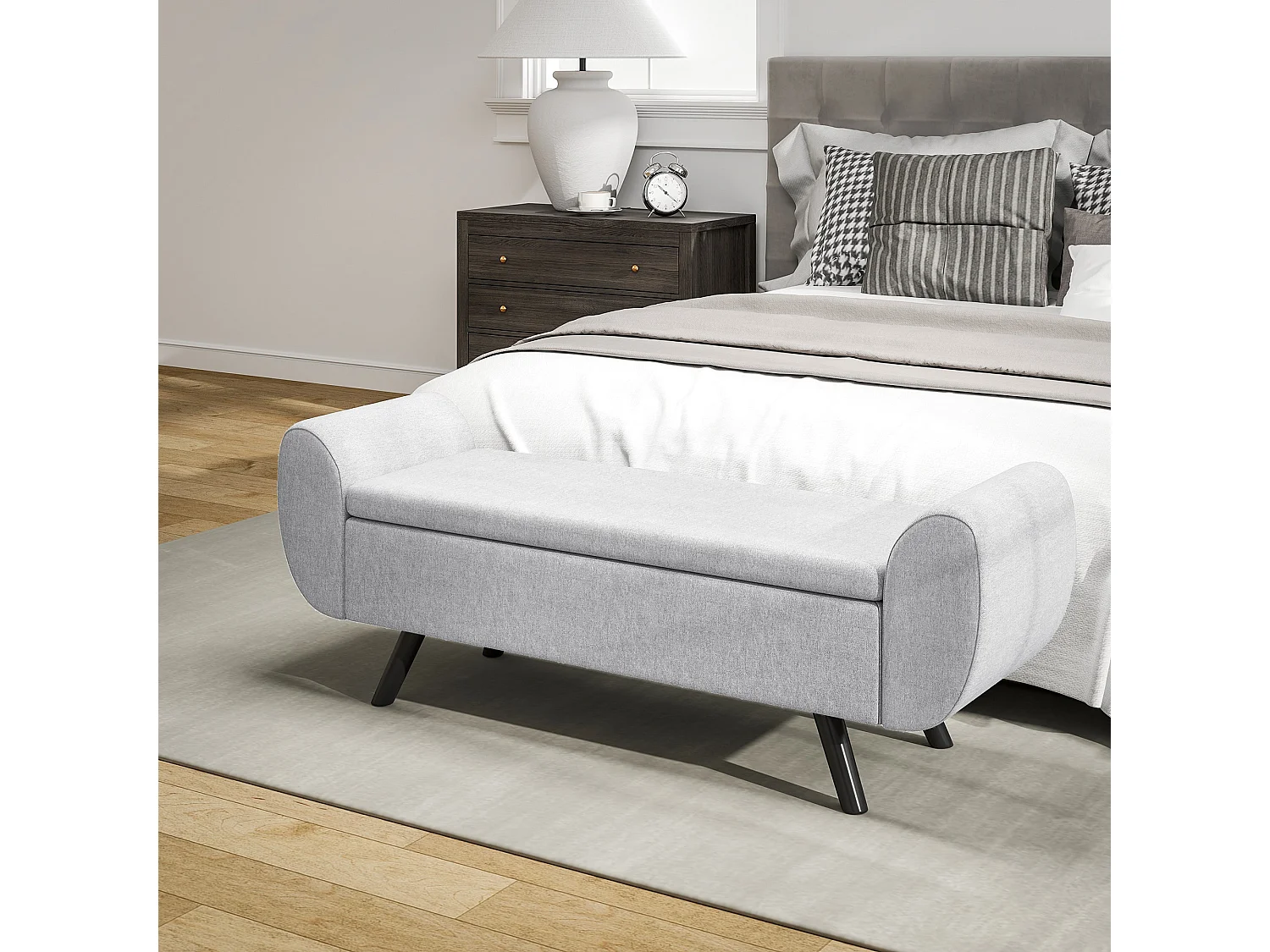 Nesama Linen Lift Top Storage Bench with Armrests Light Grey
