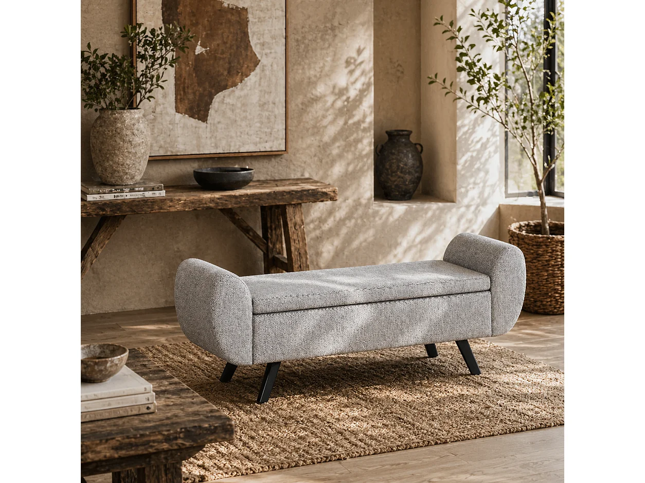 Nesama Linen Lift Top Storage Bench with Armrests Light Grey