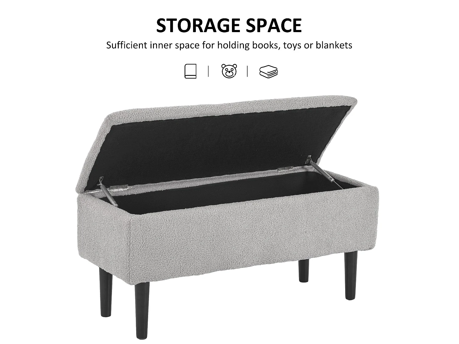 Vemovi Grey Fabric Storage Ottoman Bench with Wooden Legs 57 Litre