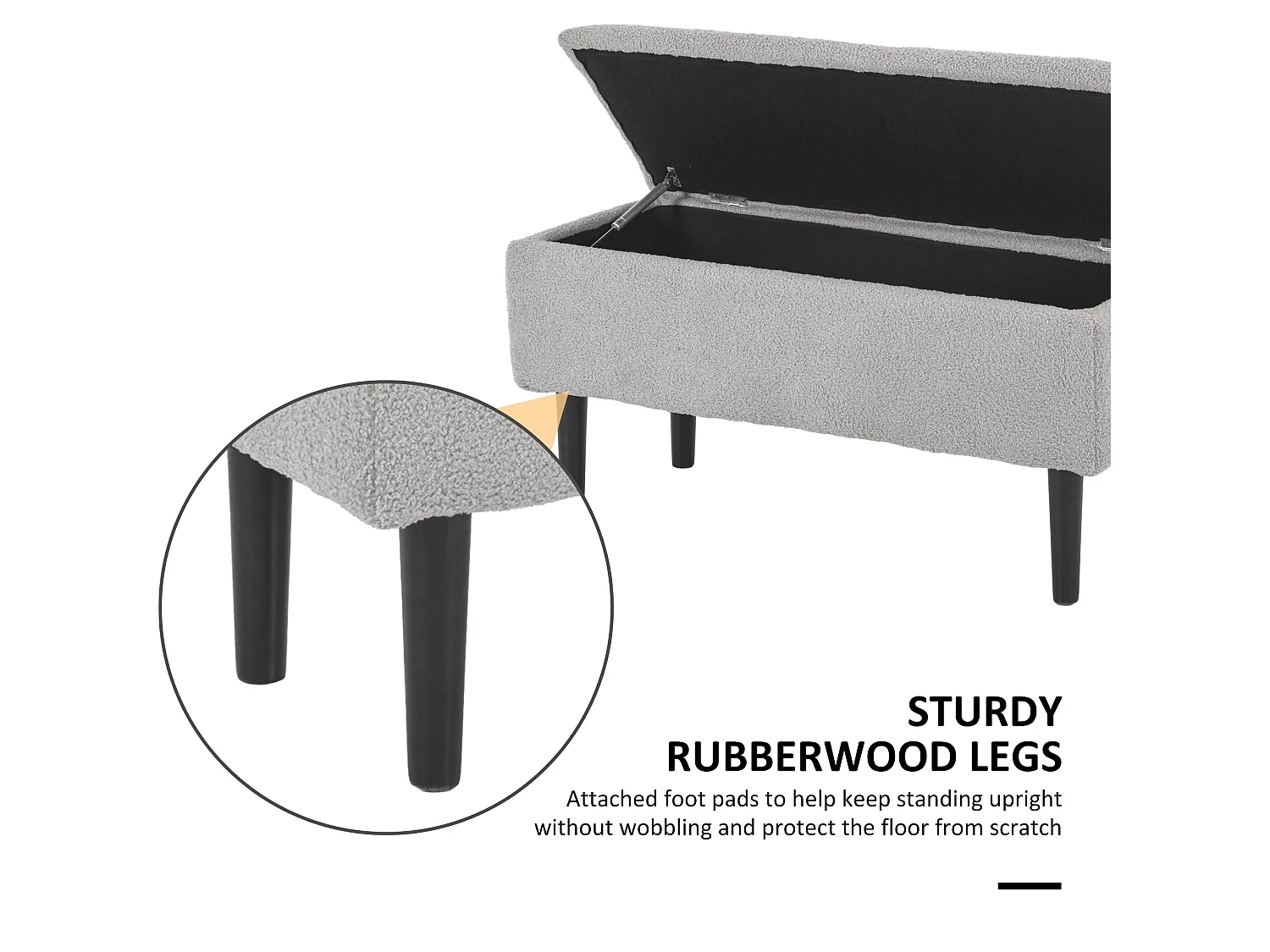Vemovi Grey Fabric Storage Ottoman Bench with Wooden Legs 57 Litre