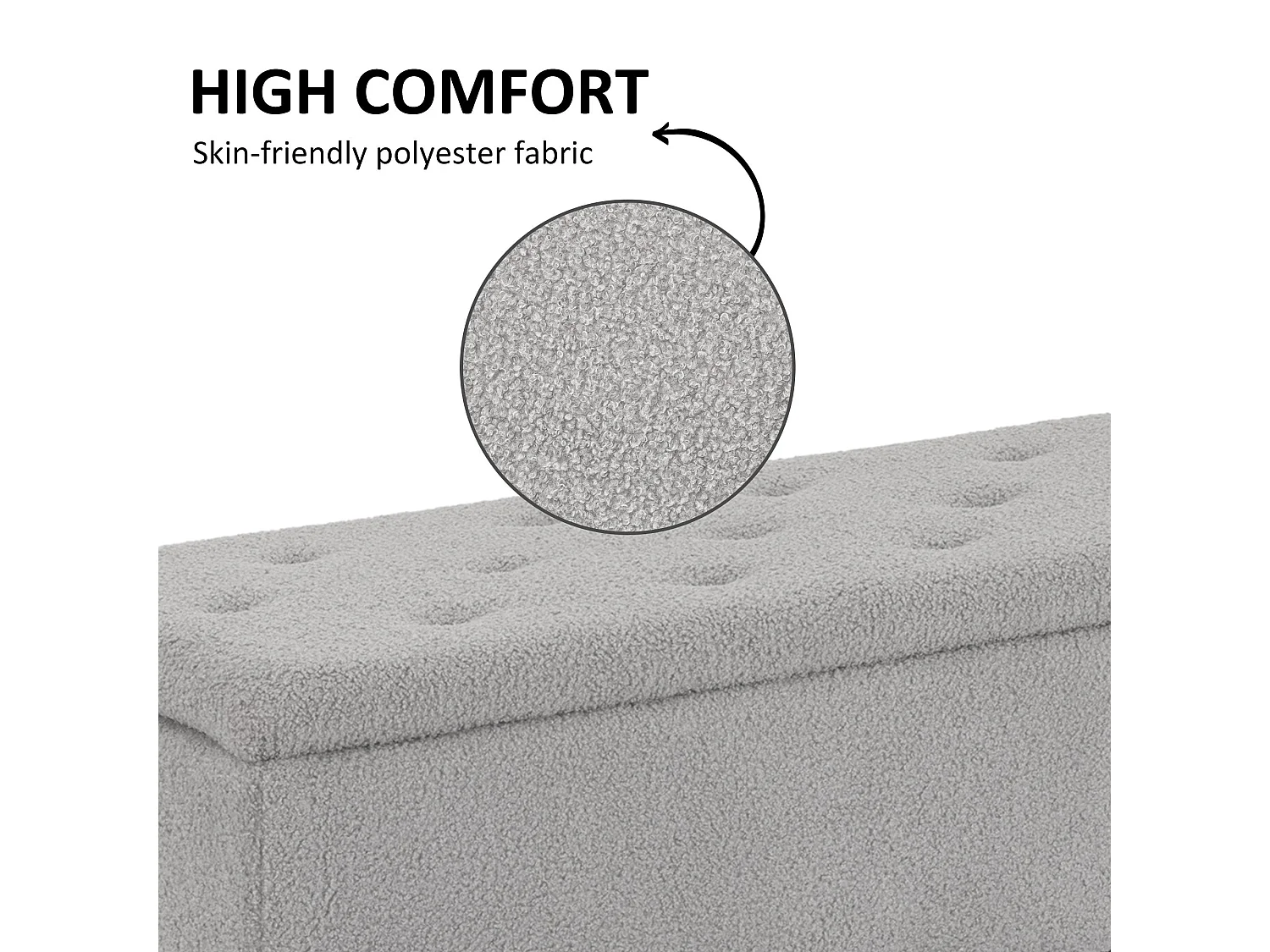 Vemovi Grey Fabric Storage Ottoman Bench with Wooden Legs 57 Litre