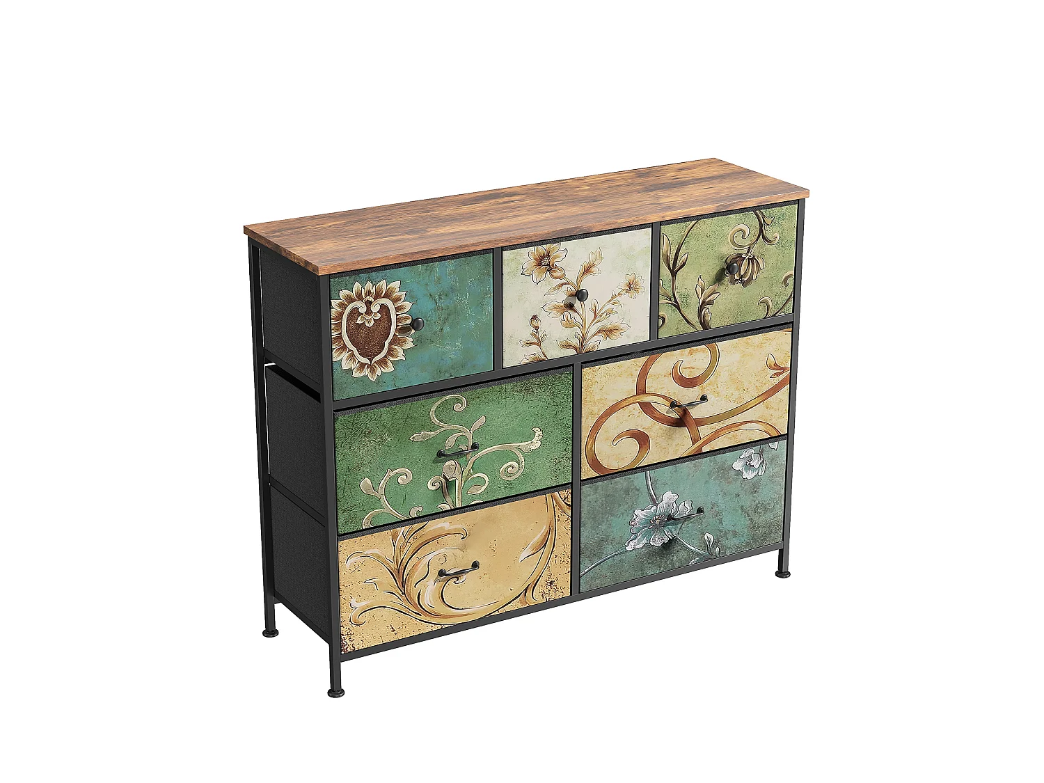 Commode à 7 Tiroirs 100x30x78 cm, Commode Chambre avec tiroirs en Tissu, Meuble de Rangement, avec Plateau en Bois, pour Salon, Chambre à Coucher