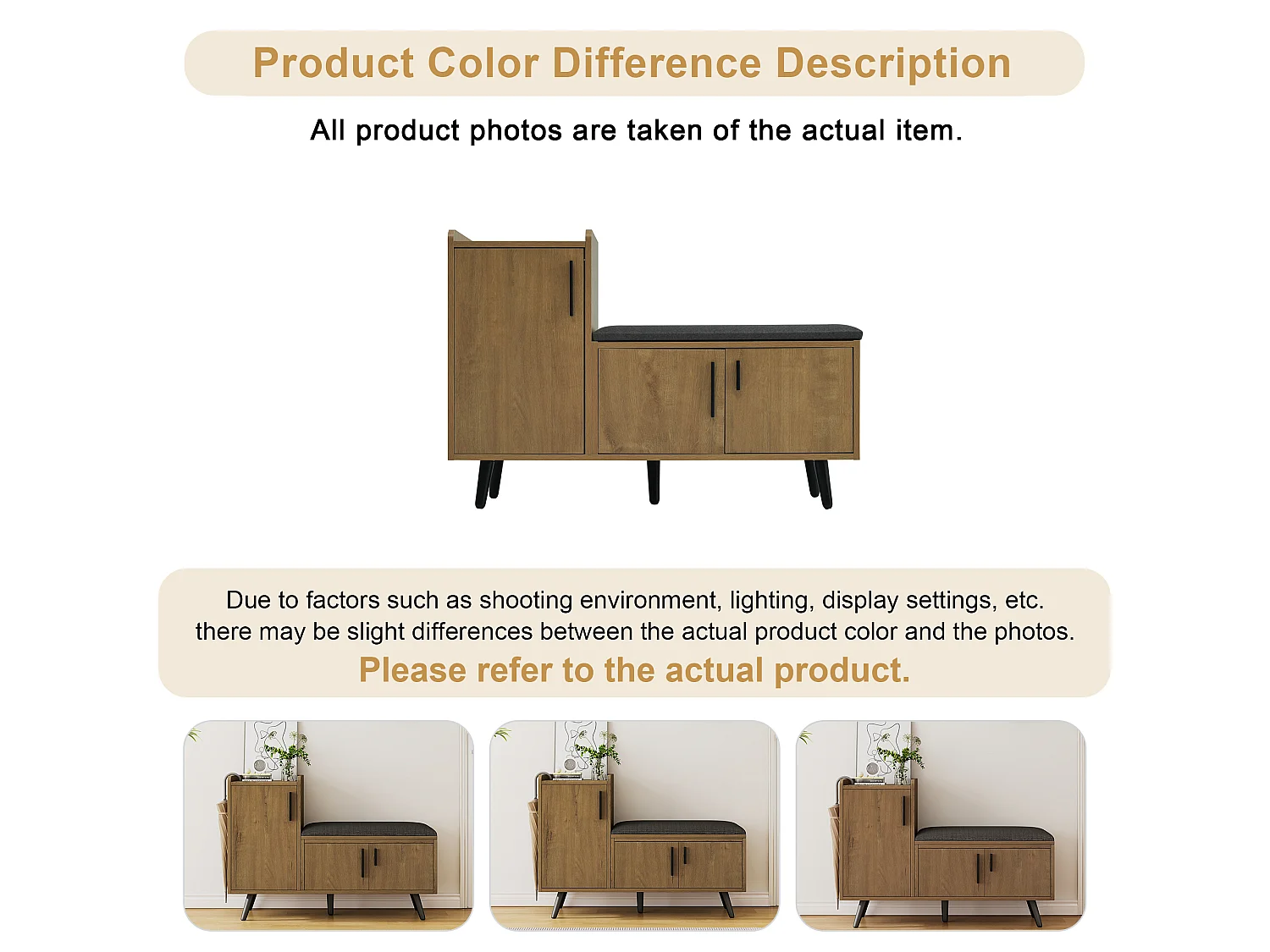 Shoe cabinet - with a bench and 3 doors - Natural