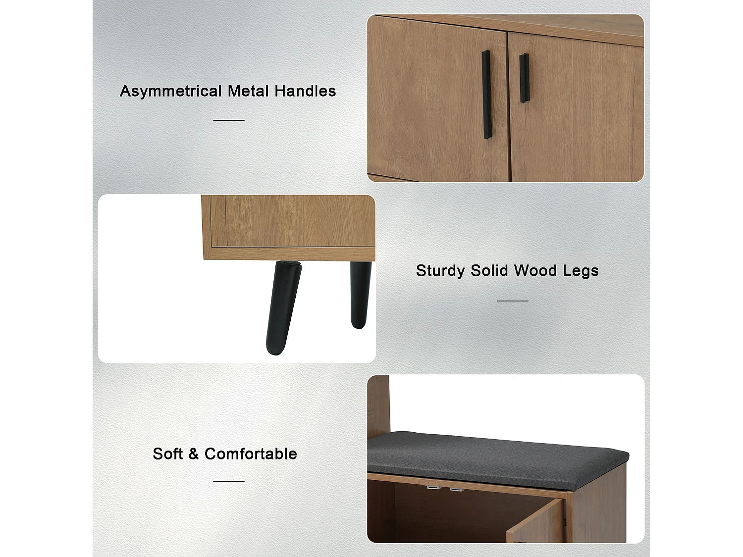 Shoe cabinet - with a bench and 3 doors - Natural