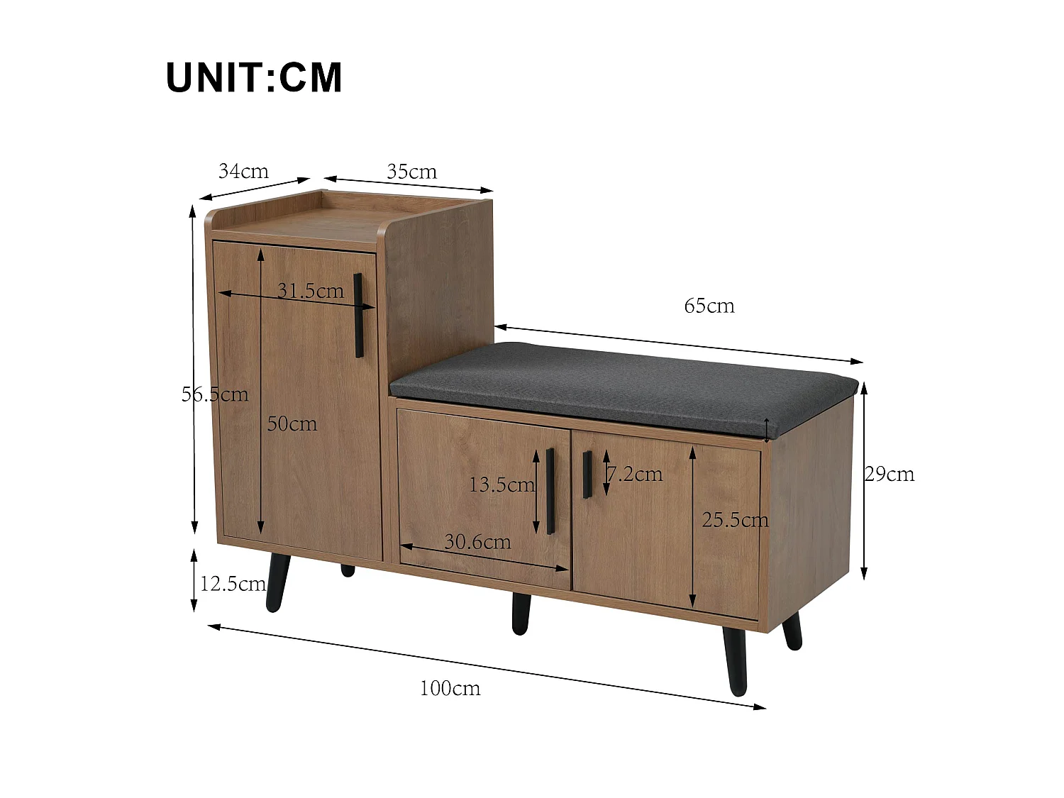 Shoe cabinet - with a bench and 3 doors - Natural