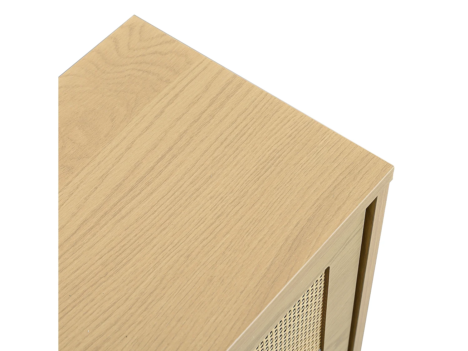 Wood and Rattan Shoe Cabinet - 4 Drop-Down Doors - Natural