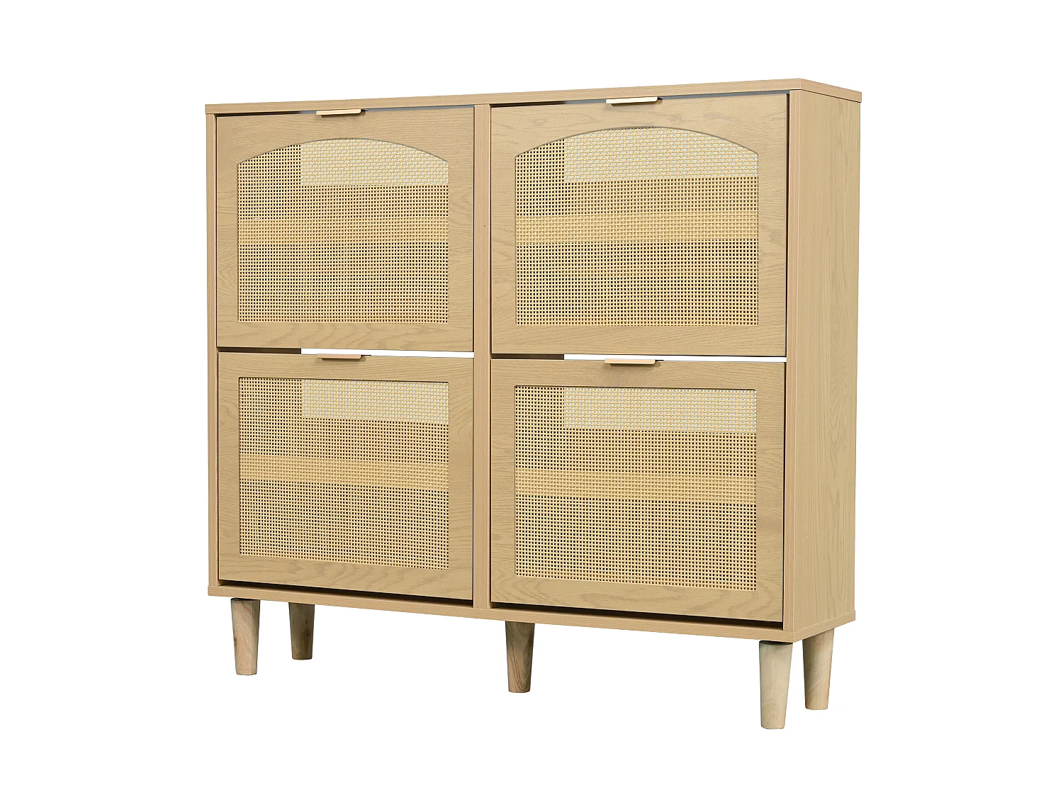 Wood and Rattan Shoe Cabinet - 4 Drop-Down Doors - Natural