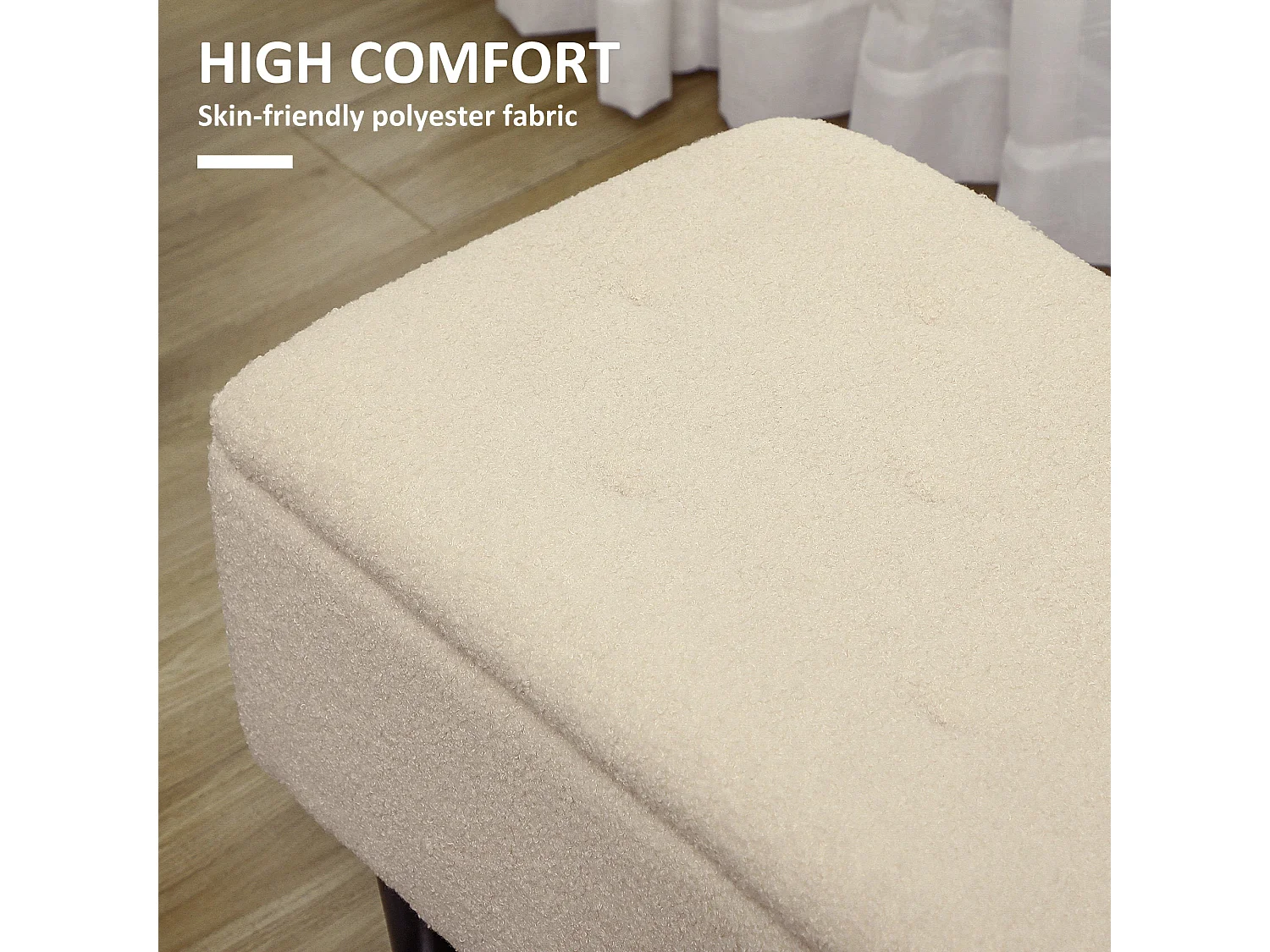 Nevano Bouclé Cream Storage Ottoman Teddy Fleece Bench with Lift Up Compartment
