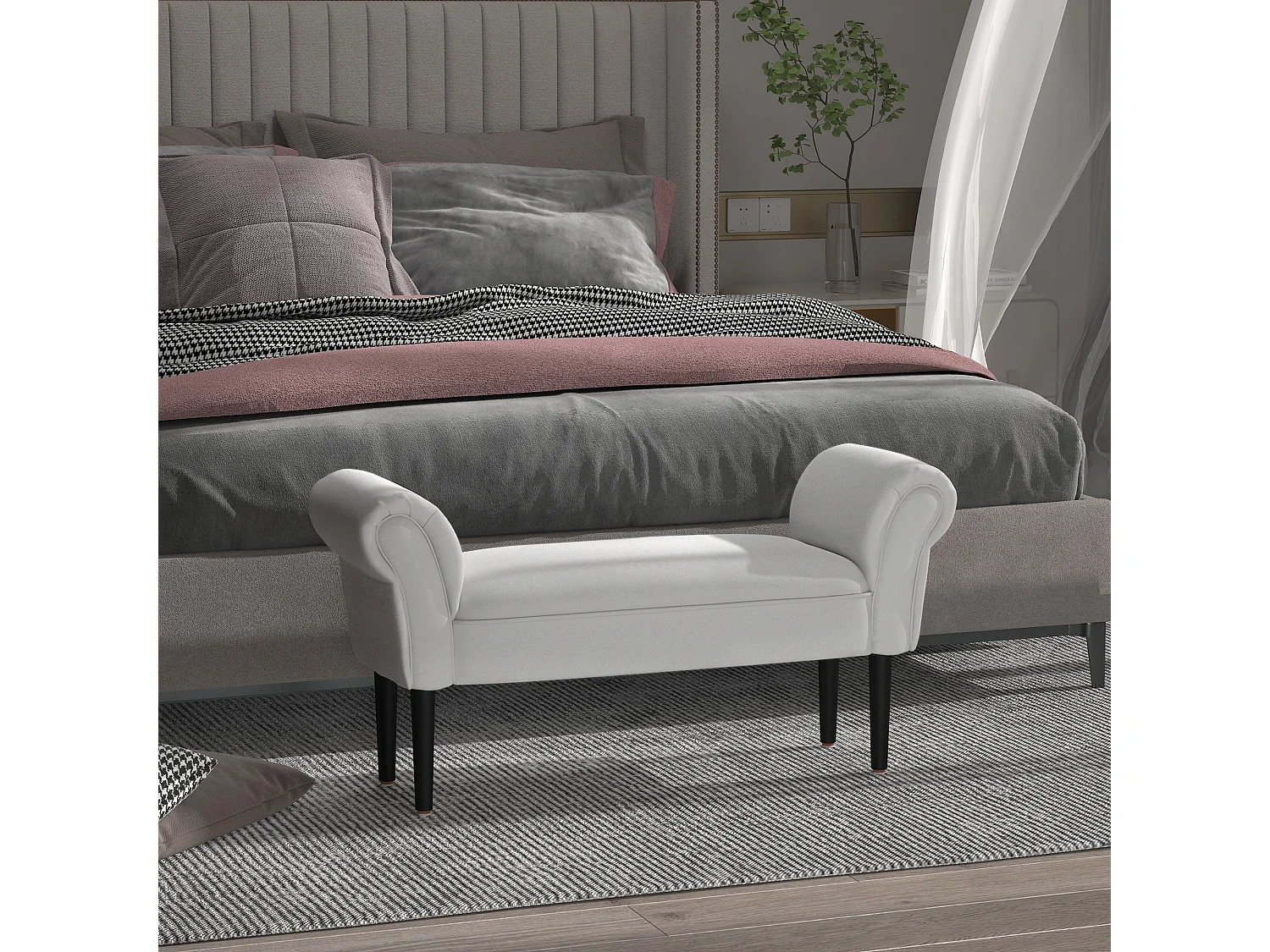 Cream PU Leather Piano Bench with Hidden Storage Rubberwood Legs