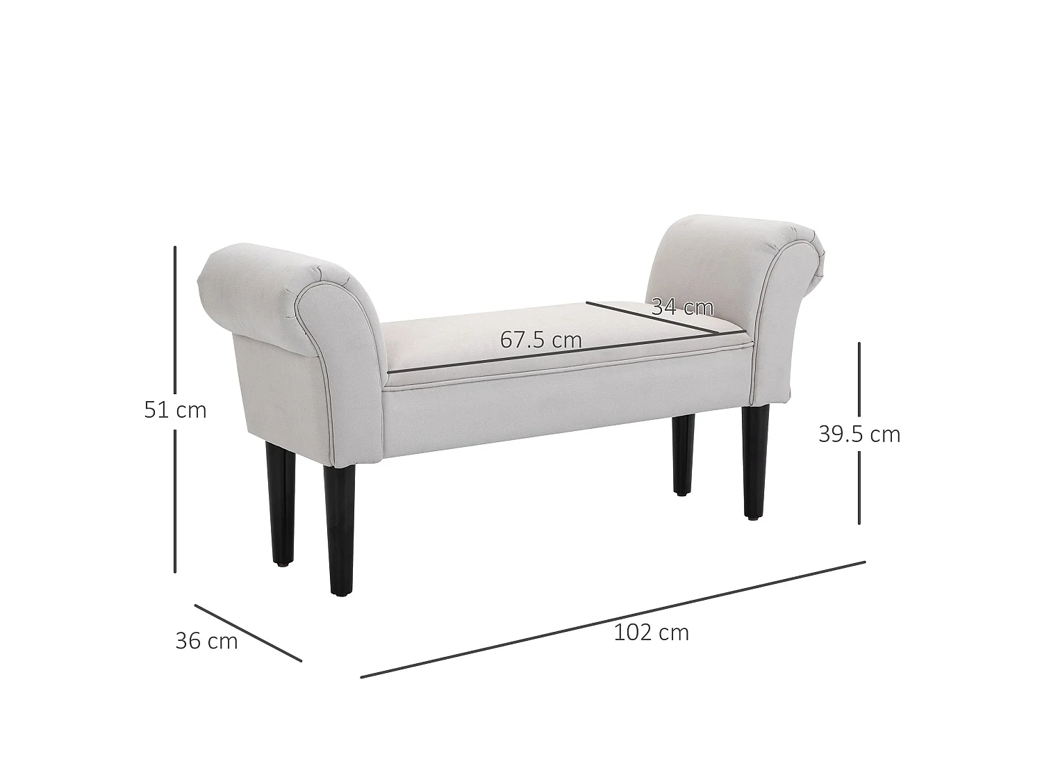 Cream PU Leather Piano Bench with Hidden Storage Rubberwood Legs