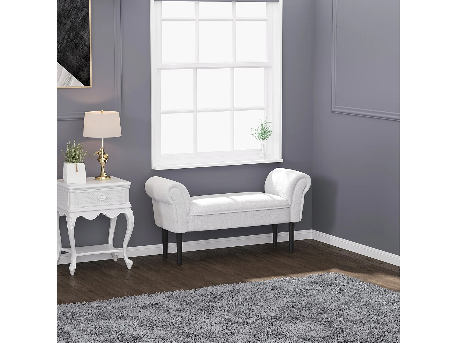 Cream PU Leather Piano Bench with Hidden Storage Rubberwood Legs