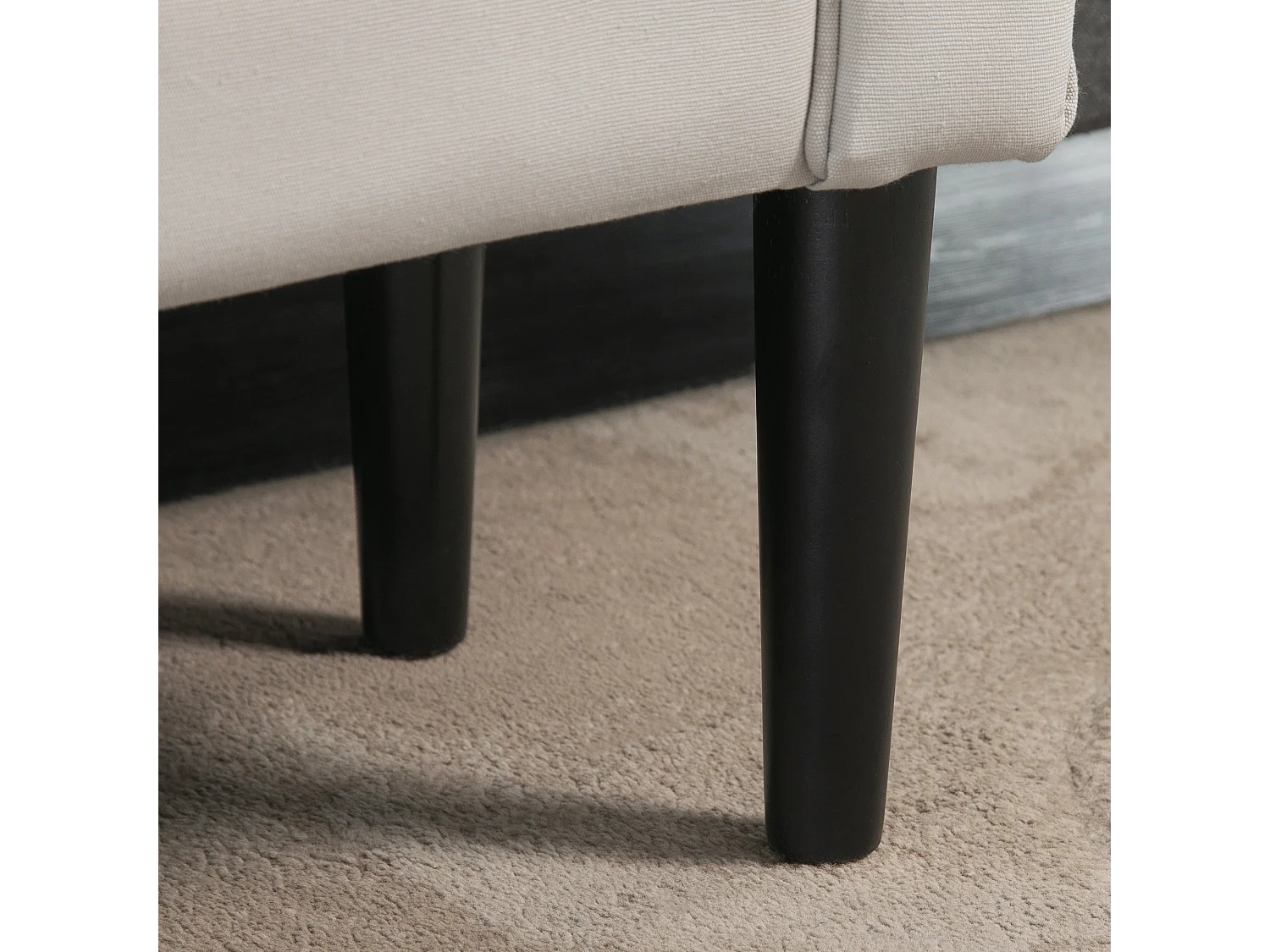Cream PU Leather Piano Bench with Hidden Storage Rubberwood Legs