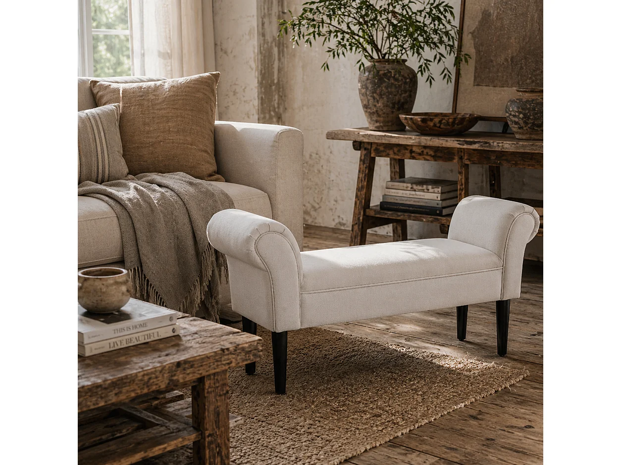Cream PU Leather Piano Bench with Hidden Storage Rubberwood Legs