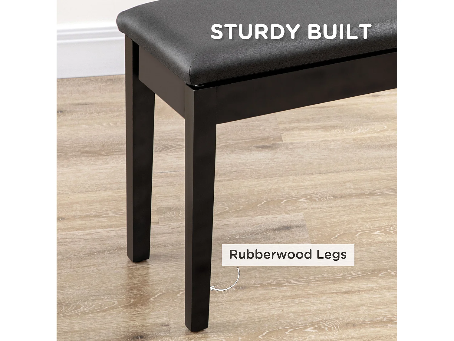 Ziyo Faux Leather Piano Bench with Padded Seat and Storage Compartment Black