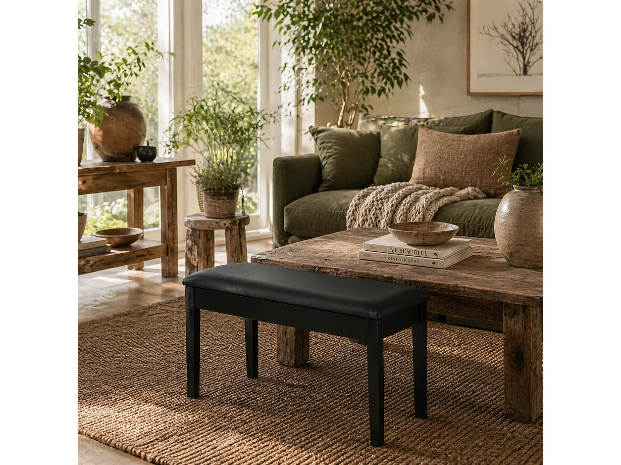 Ziyo Faux Leather Piano Bench with Padded Seat and Storage Compartment Black