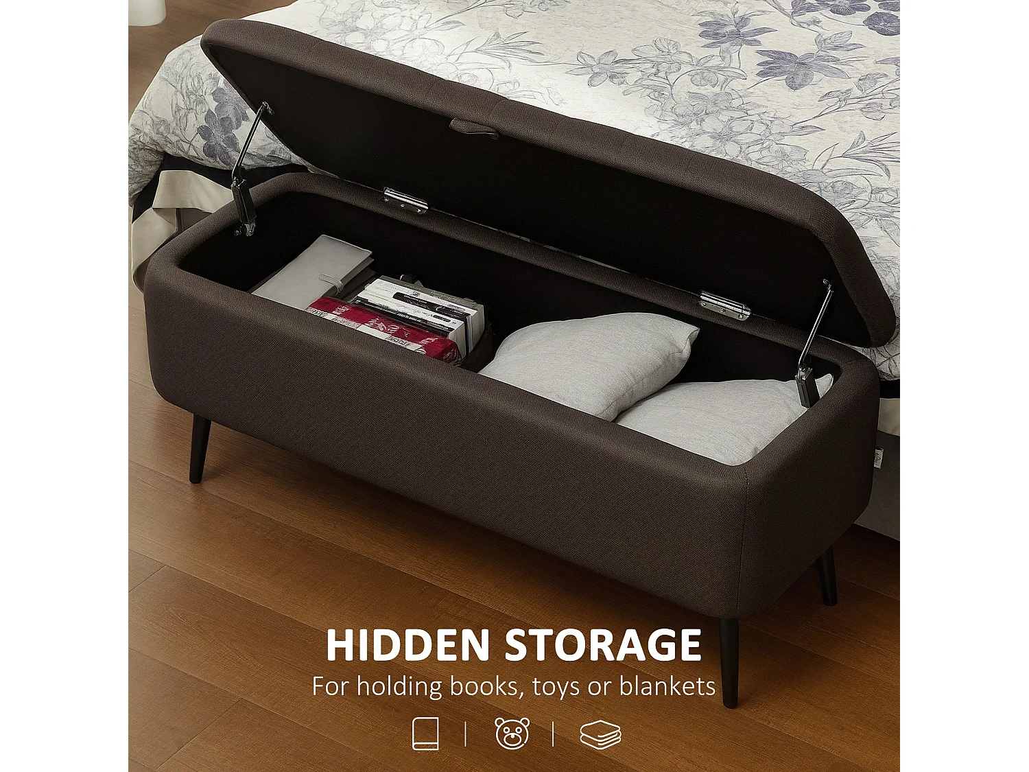 Mahano Linen Look Dark Brown Rectangular Storage Ottoman