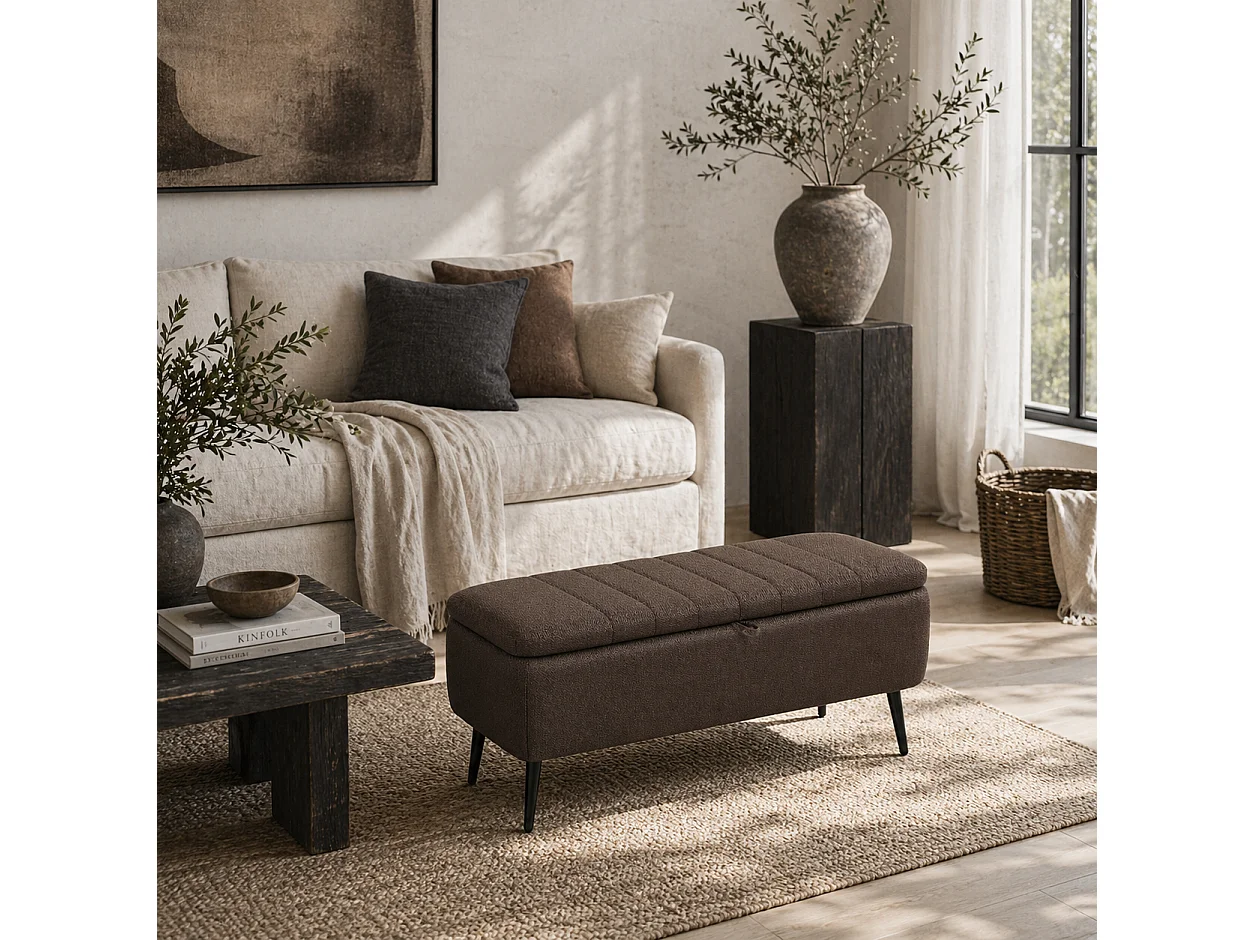 Mahano Linen Look Dark Brown Rectangular Storage Ottoman