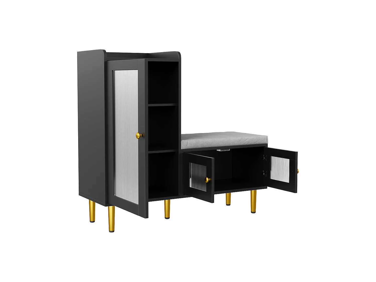 Banc à Chaussures avec Tabouret et Étageres réglables, Armoire à Chaussures avec Assise, Meuble à Chaussures en Porte, pour Entrée, 100x35x90cm, Noir